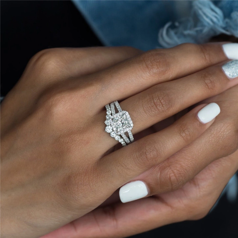 18K White Gold Plated Cubic Zirconia Wedding Engagement Ring