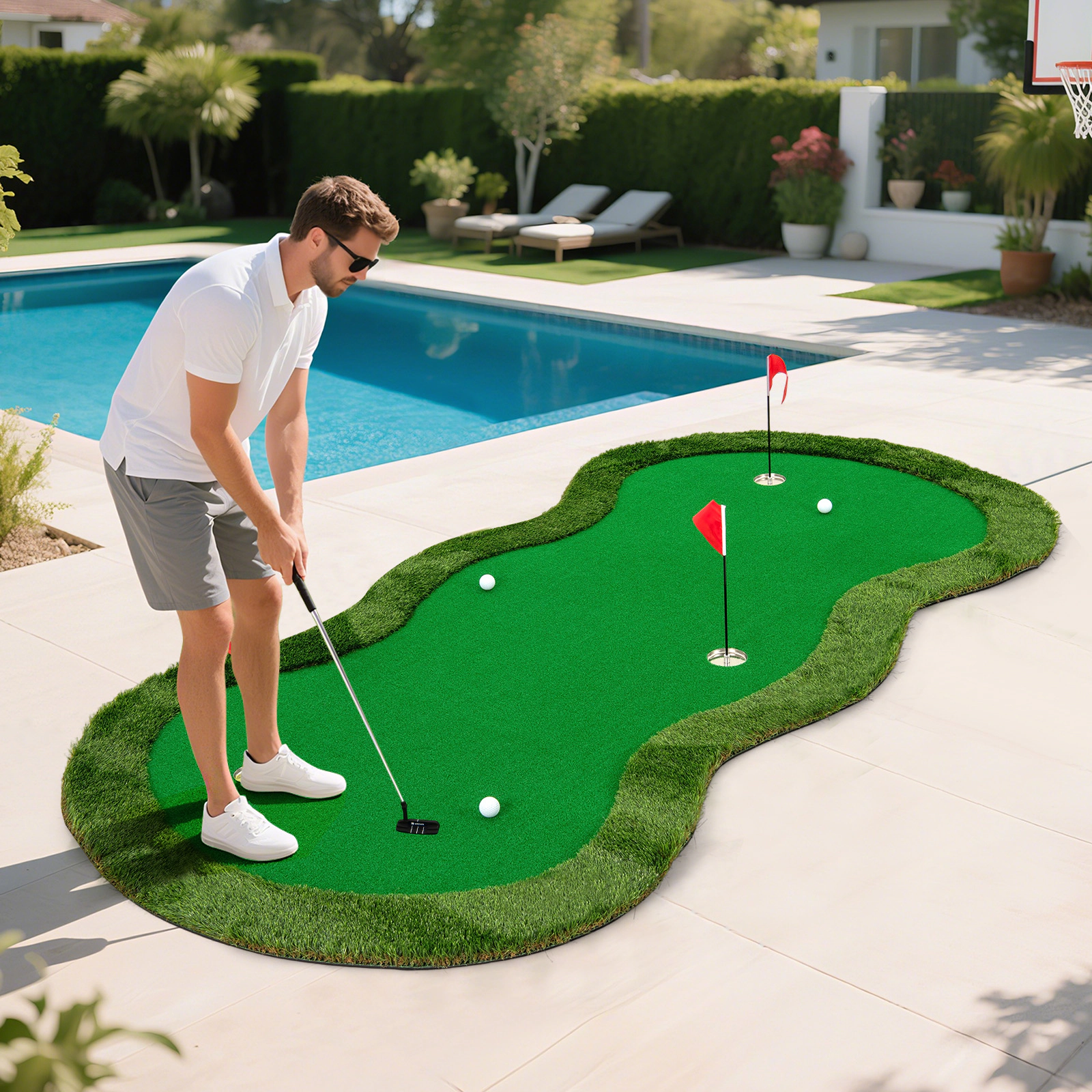 SUGIFT 3 Holes Cups and Flags 5 x 10 ft Golf Practice Putting Green Mat