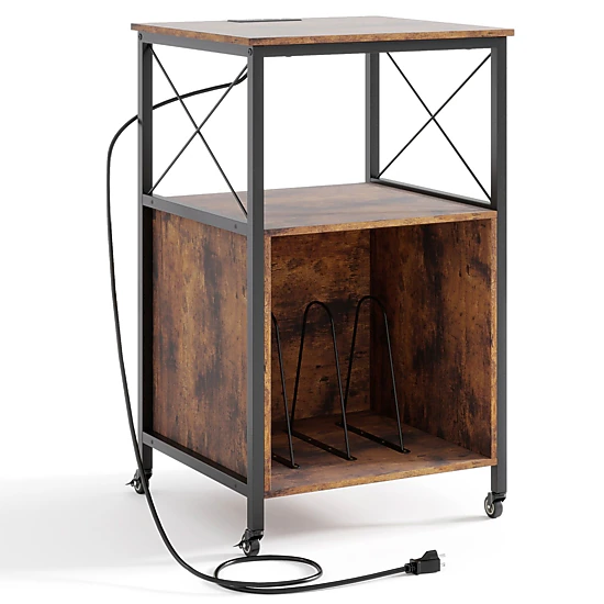 SlickBlue Vinyl Record Player Stand, 3-Tier Storage Cabinet with Outlets, USB & Type-C Charging