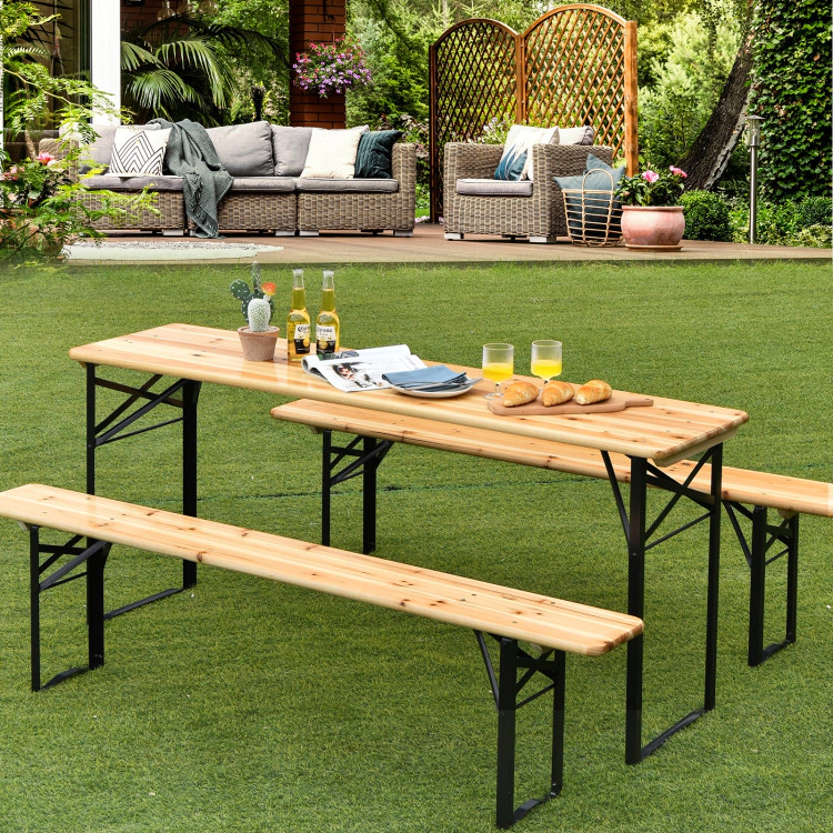 Hivvago 3 Pieces Folding Wooden Picnic Table Bench Set