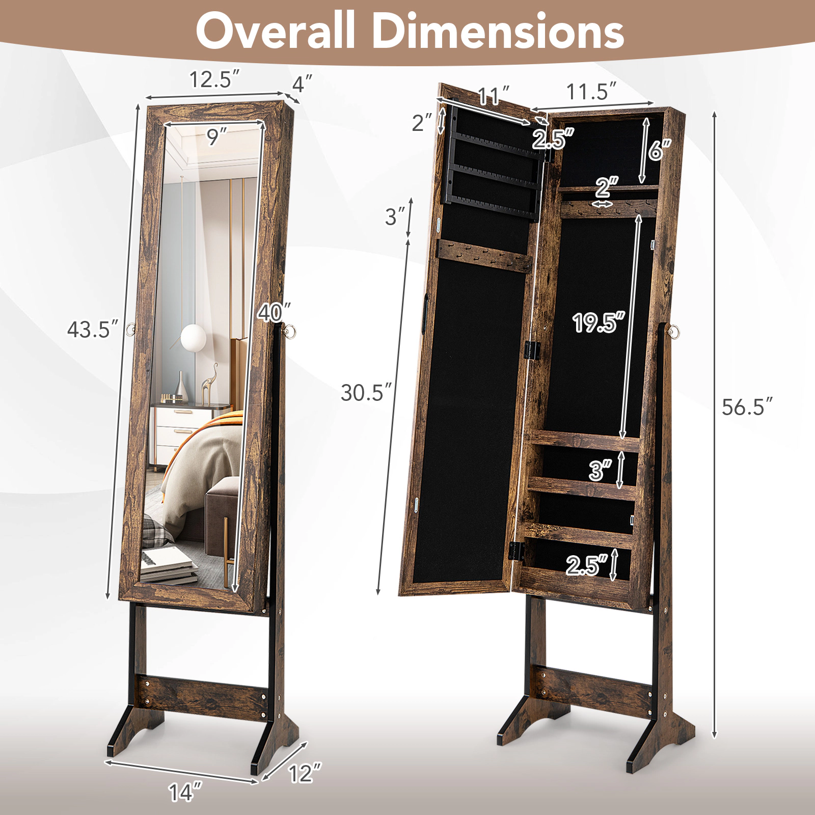 Hivvago Mirrored Jewelry Organizer Cabinet