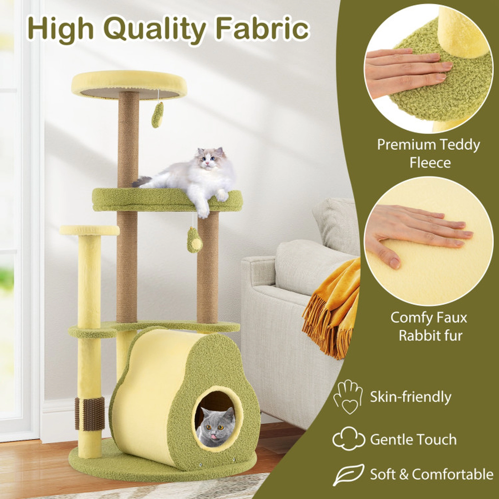 SUGIFT 49-in Freestanding Avocado Cat Tree Tower with 18.5-in Platform 15-in Top Perch and Private Condo