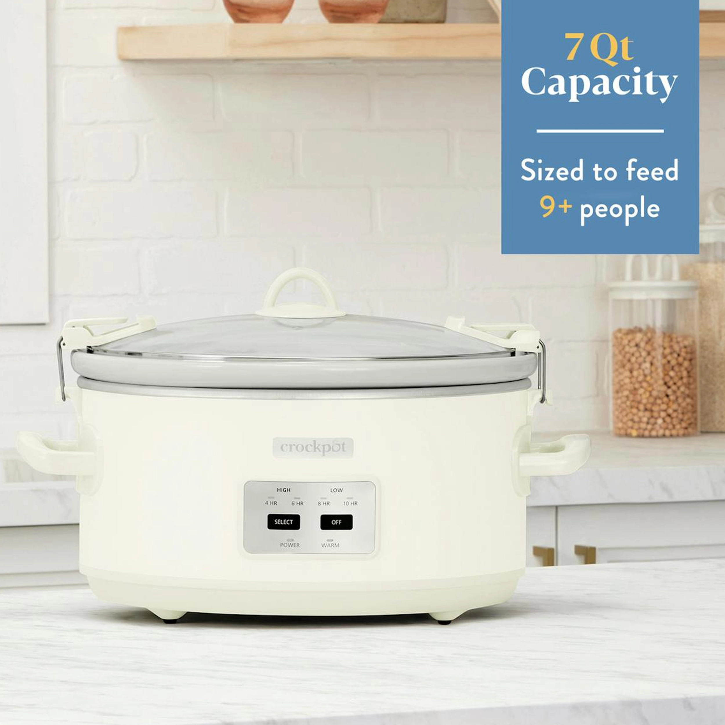 Crock Pot 7 Quart Oval Electric Programmable Slow Cooker With Thermal Bag in Oatmilk Cream