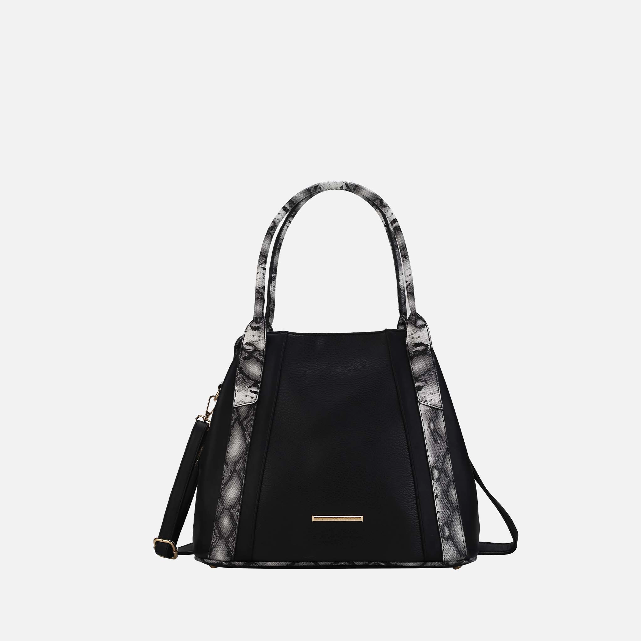 Mia K Collection Kenna Vegan Leather Tote - Faux-Snake Trim, Removable Strap