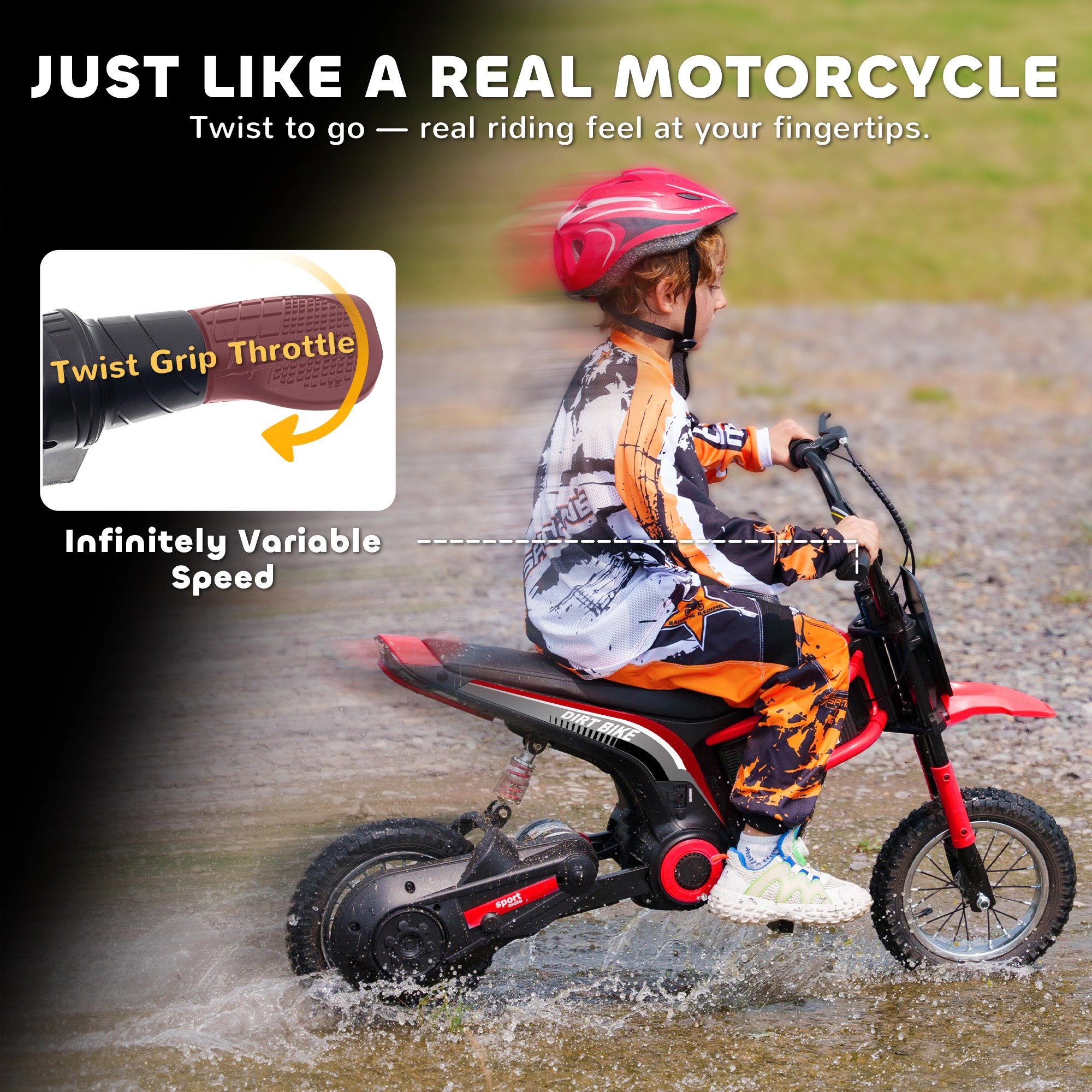 HONGGE Kids Electric Dirt Bike for Teens, 24V 350W Motor, Up to 15 MPH, Steel Frame, Red