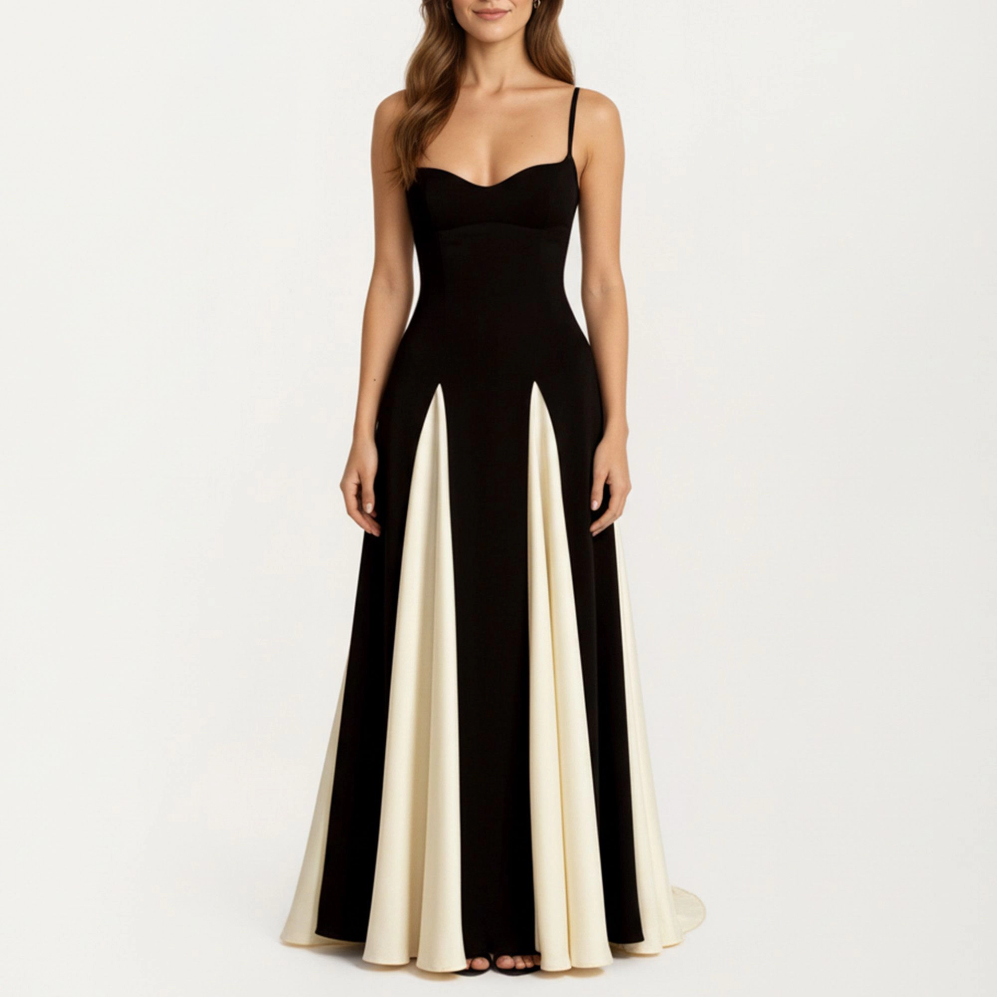 Anna-Kaci Womens Spaghetti Strap Contrast Panel Maxi Dress