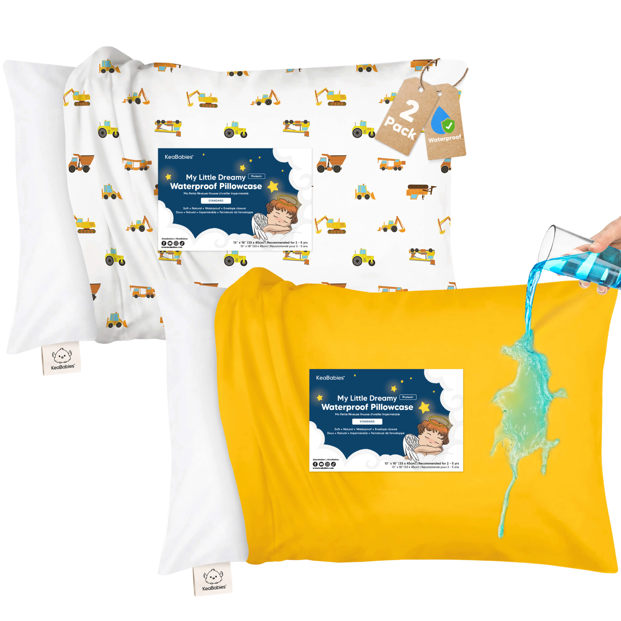 KeaBabies 2-Pack My Little Dreamy [Protect+] Waterproof Pillowcase