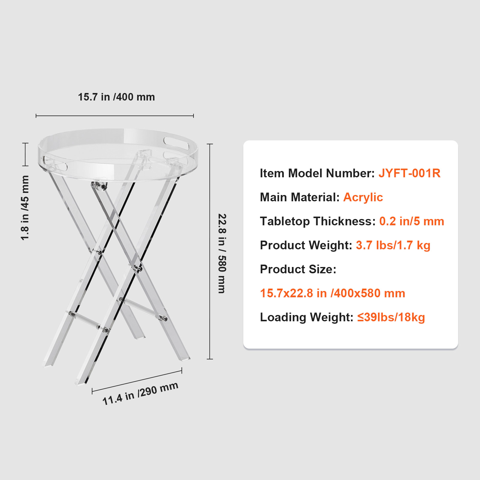 HONGGE Acrylic Table Acrylic End Table Clear Acrylic Side Table for Drink Food Snack used in Living Room Bedroom and