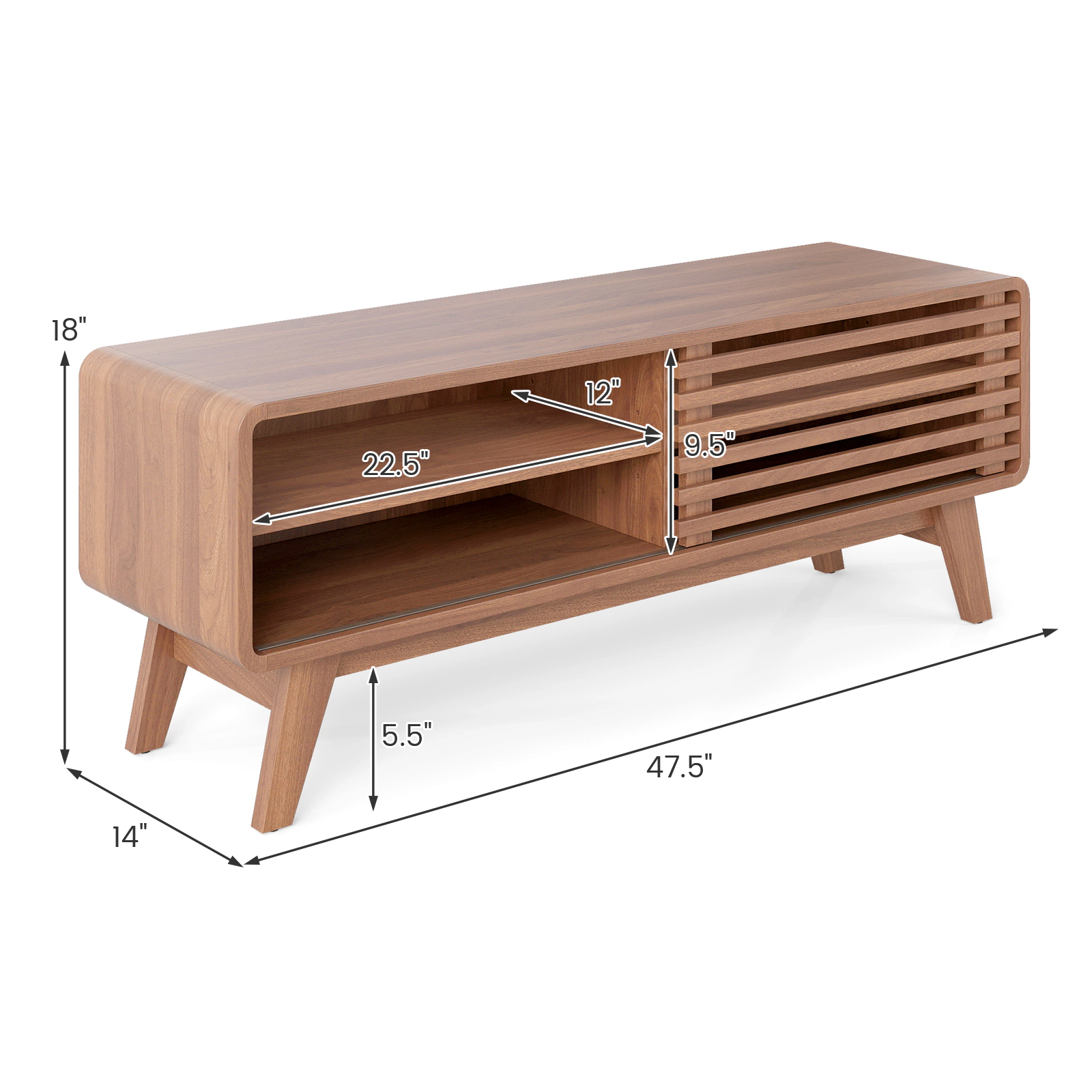 SUGIFT Sliding Door TV Stand for TVs up to 55 in with Adjustable Shelves 220-lb Top Capacity Walnut
