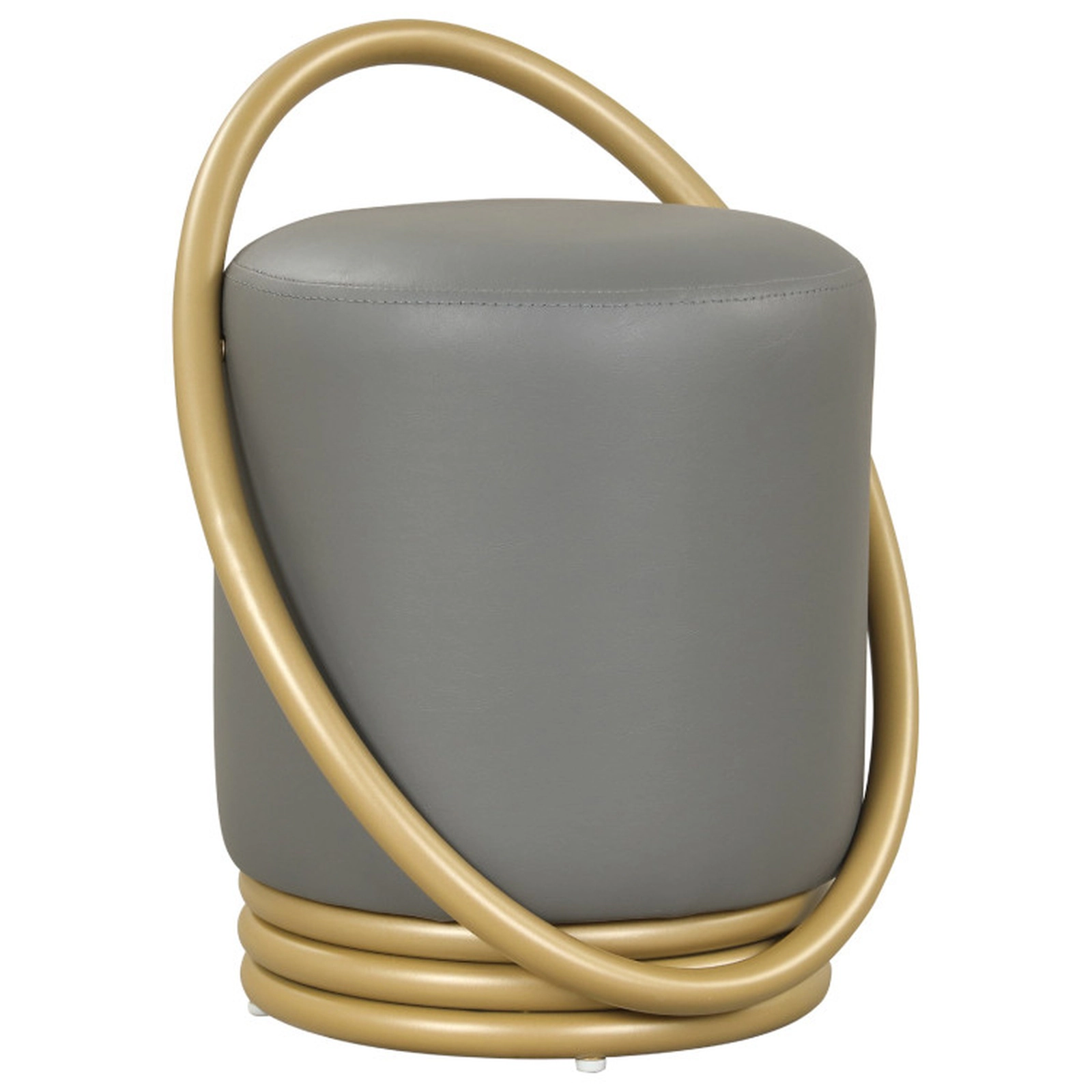 SUGIFT Round Faux Leather Vanity Stool Makeup Ottoman 330-Lb Capacity 21-in Tall Gray and Gold 1-Piece