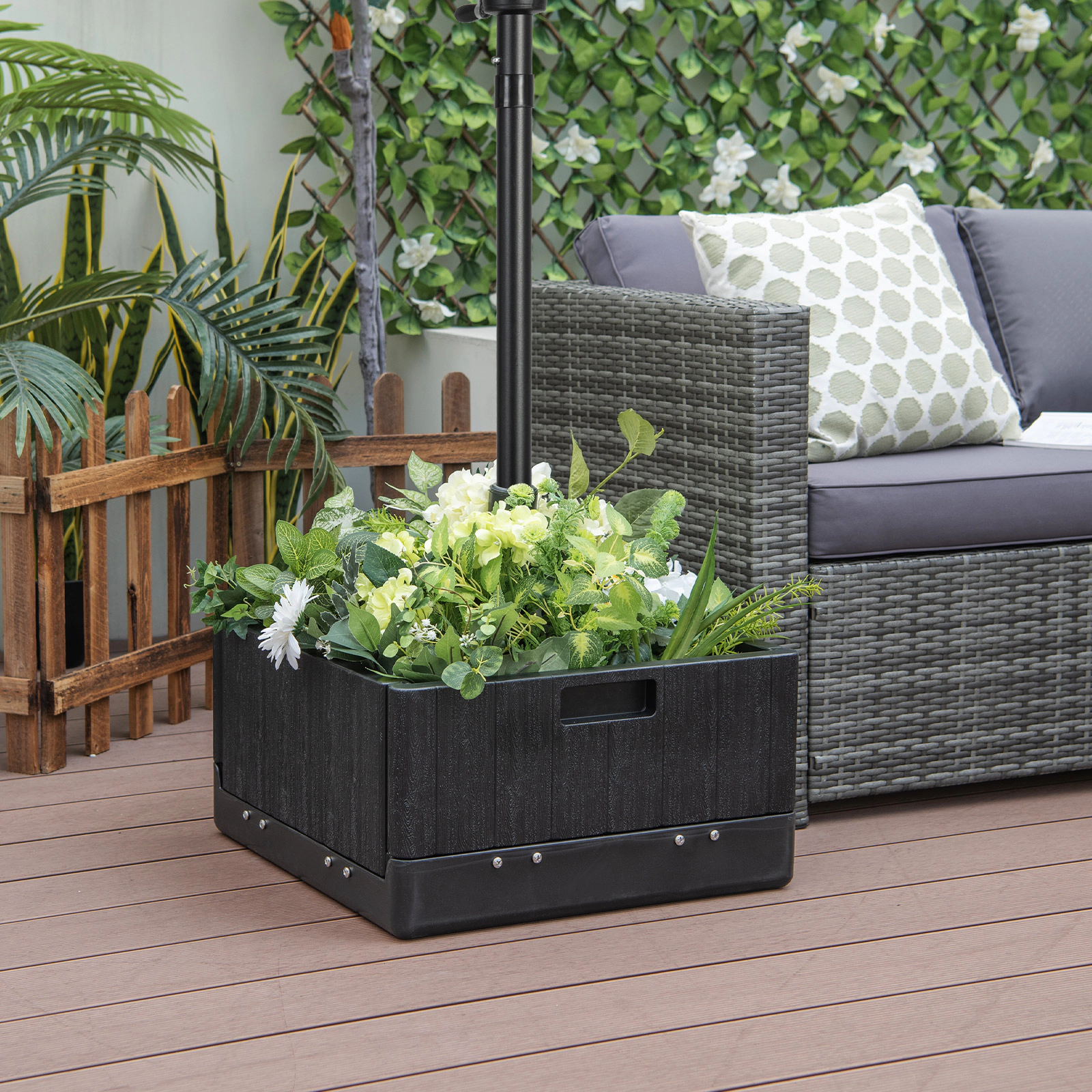 SUGIFT Fillable Outdoor Umbrella Base Table Tray 175-lb Sand Capacity 14.5-Gal Water Capacity for 6-10 ft Market & Patio