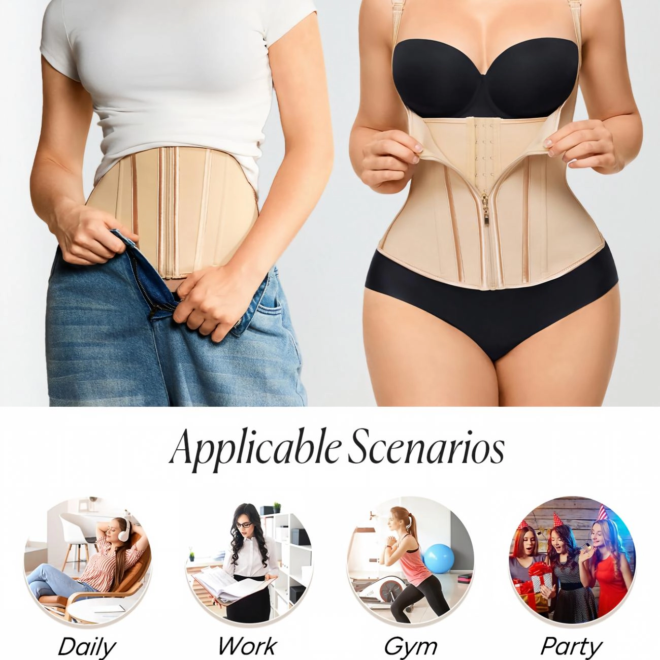 Nebility Women Adjustable Strap Tummy Control Shapewear Waist Trainer Corset