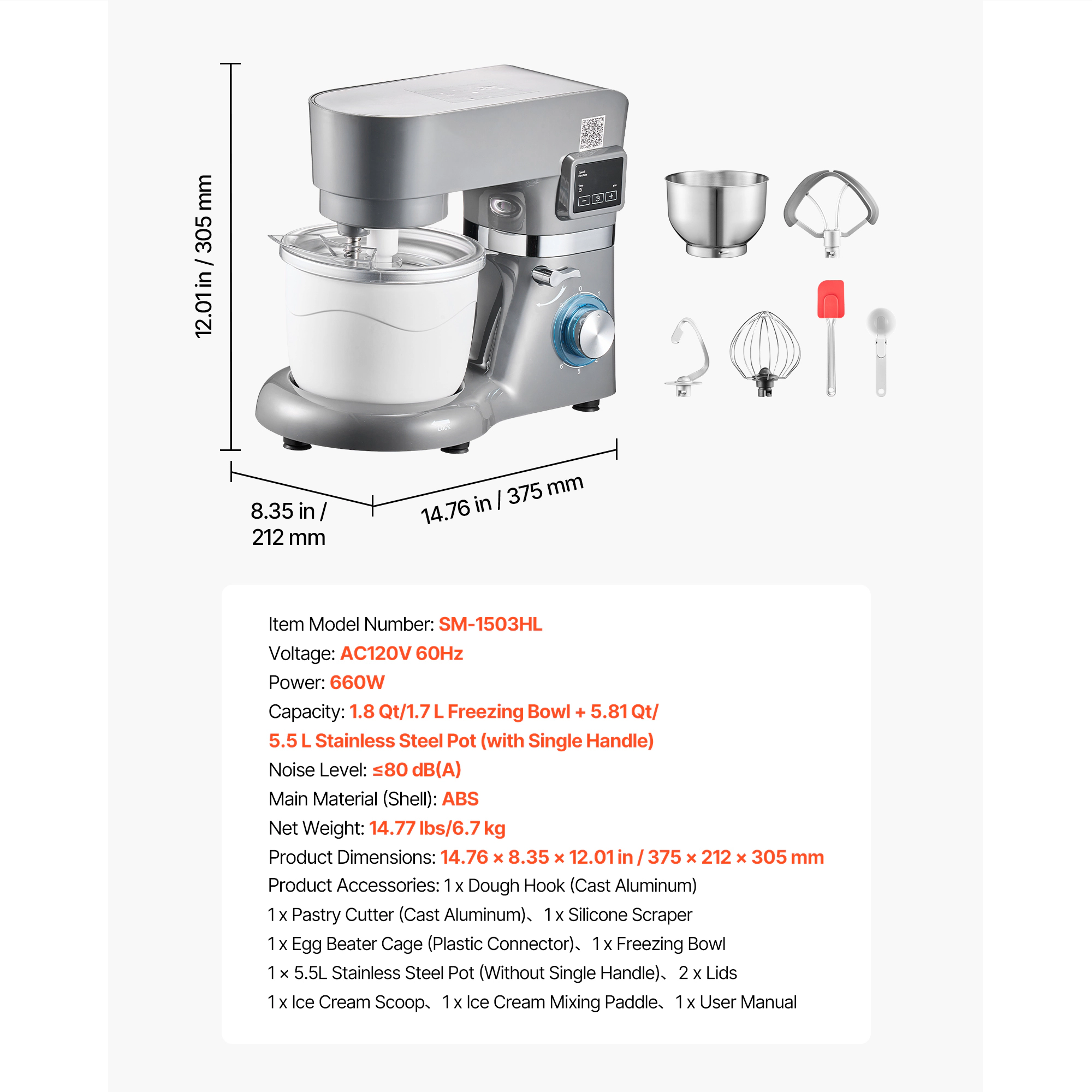 HONGGE Homemade Ice Cream Maker for Gelato, Sorbet & Frozen Yogurt