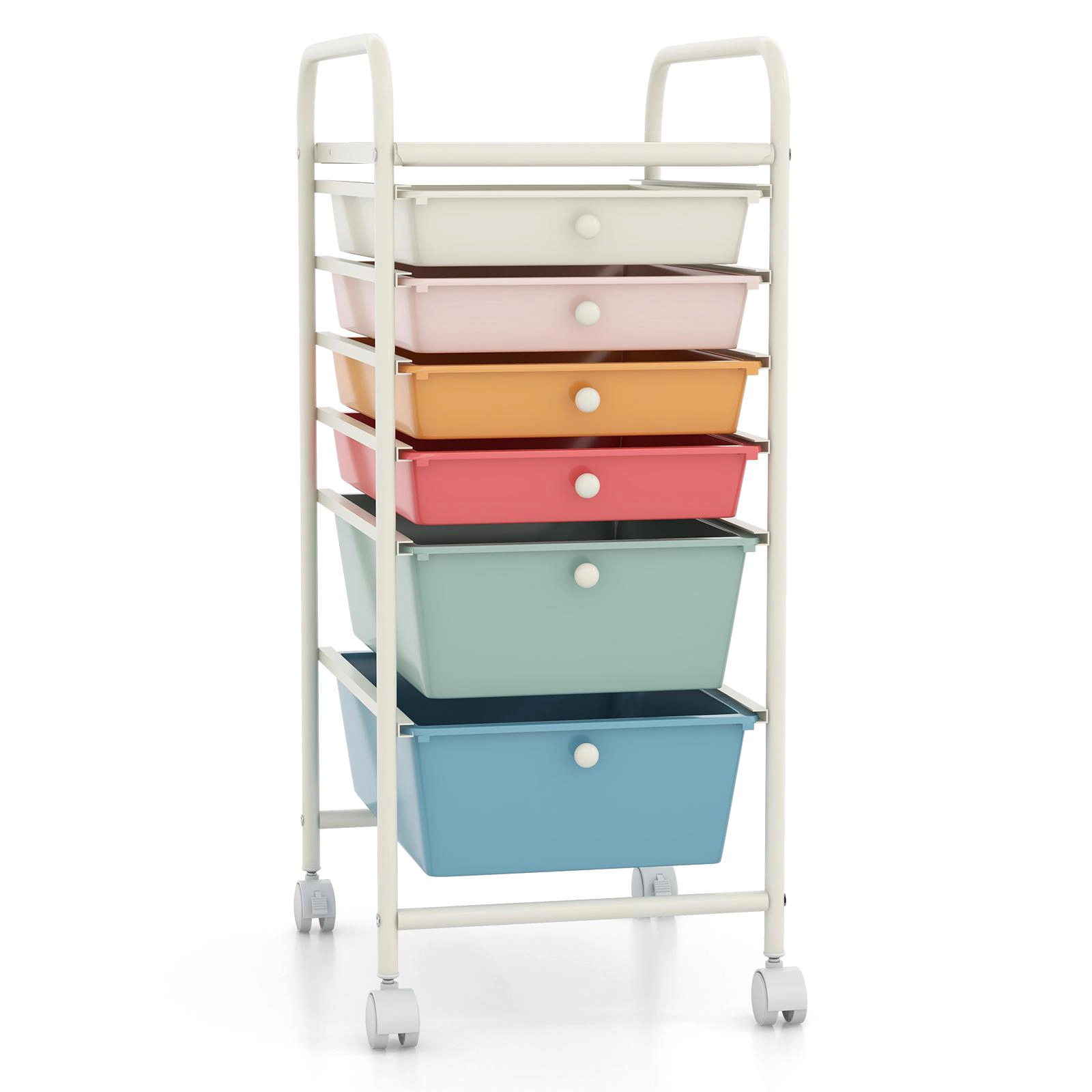 SUGIFT 6-Drawer Rolling Storage Cart Organizer File Cabinet with 2 Deep and 4 Shallow Drawers Macaron Multicolor