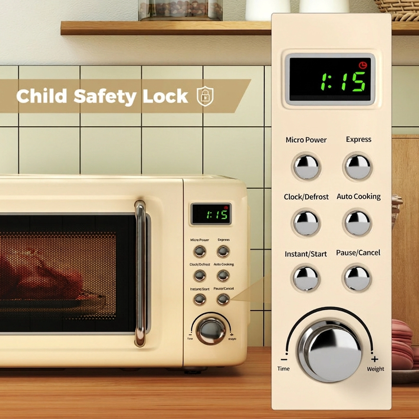 SUGIFT 0.7-cu ft 700W Retro Countertop Microwave Oven with 8 Auto Menus 5 Power Levels and Child Lock
