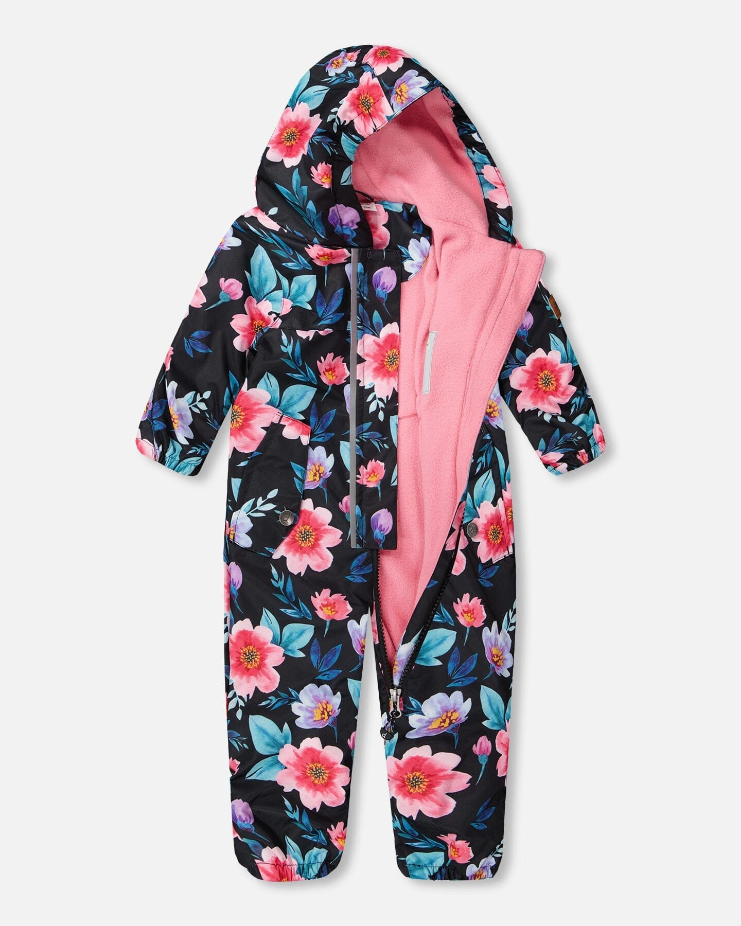 Deux par Deux Girls Mid-Season One-Piece Outerwear with Hat Printed Flowers