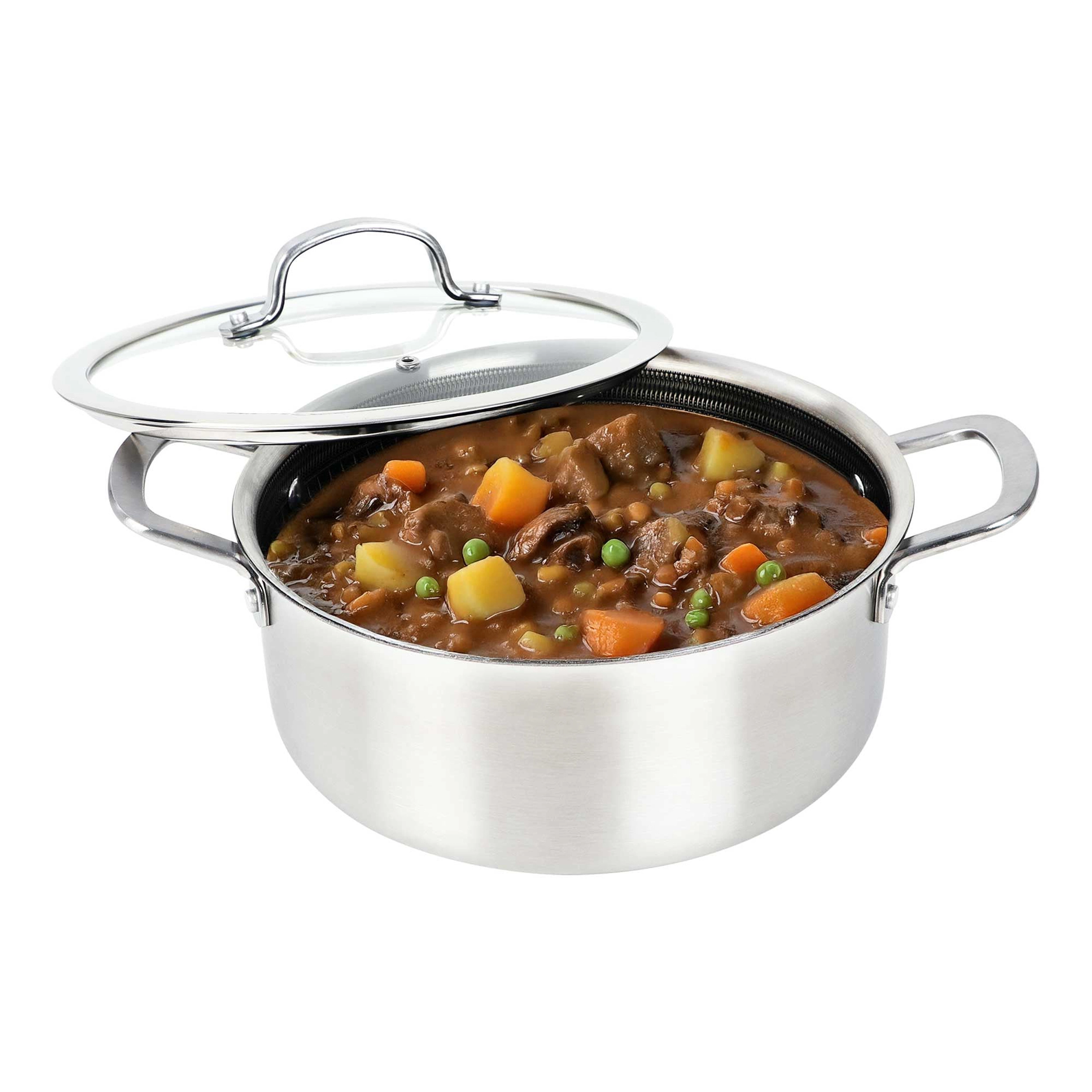 Brentwood 6 Quart 3-Ply Hybrid Non-Stick Stainless Steel Dutch Oven with Tempered Glass Lid