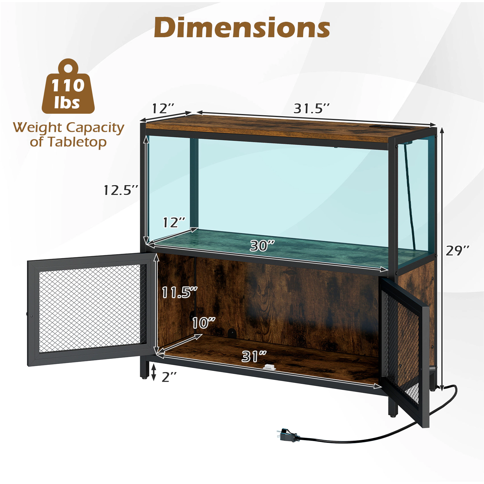 SUGIFT Industrial Coffee Bar Cabinet with LED Lights and Charging Station 110-lb Tabletop Capacity Rustic Brown & Black