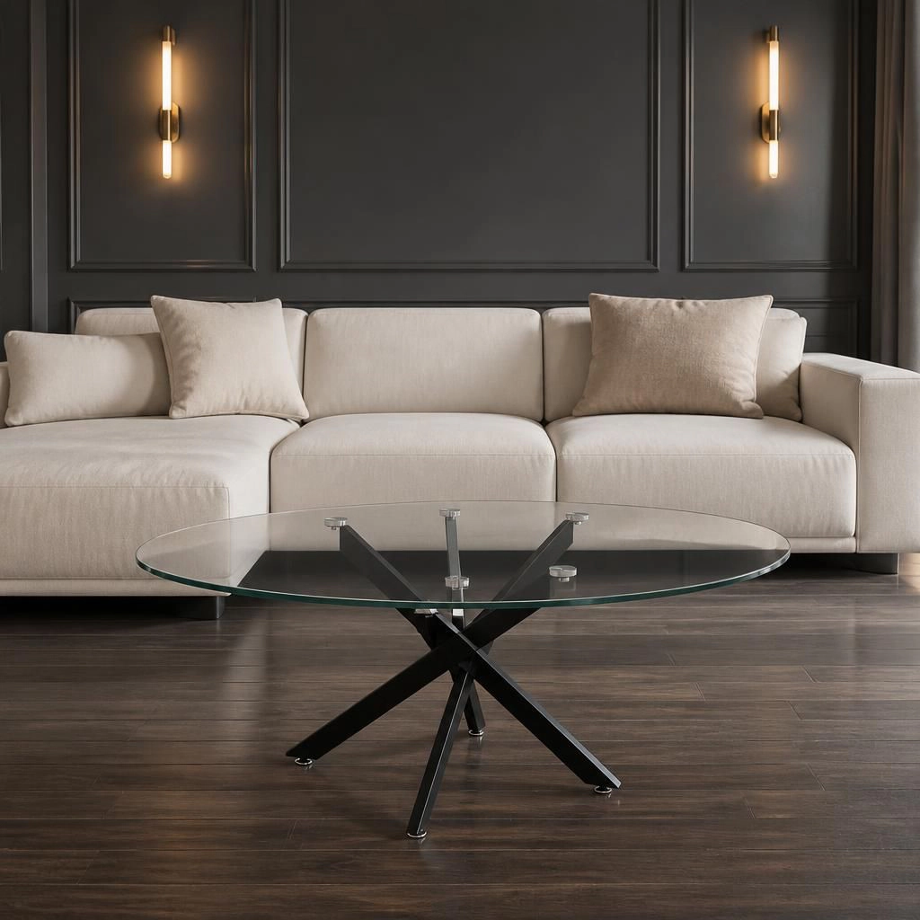 GOODSILO Low Profile Rectangular Dining Table with Glass Top