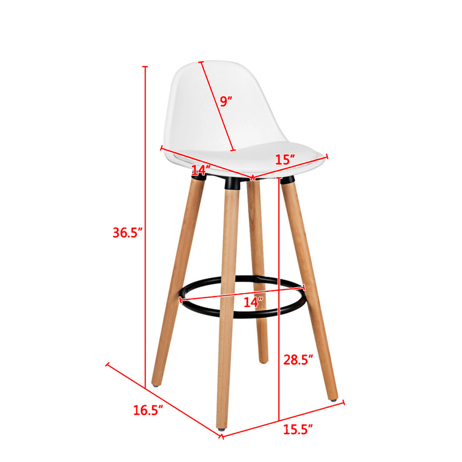 Hivvago Set of 2 Mid-Century Modern 28.5-Inch Bar Stools for Kitchen or Pub Dining