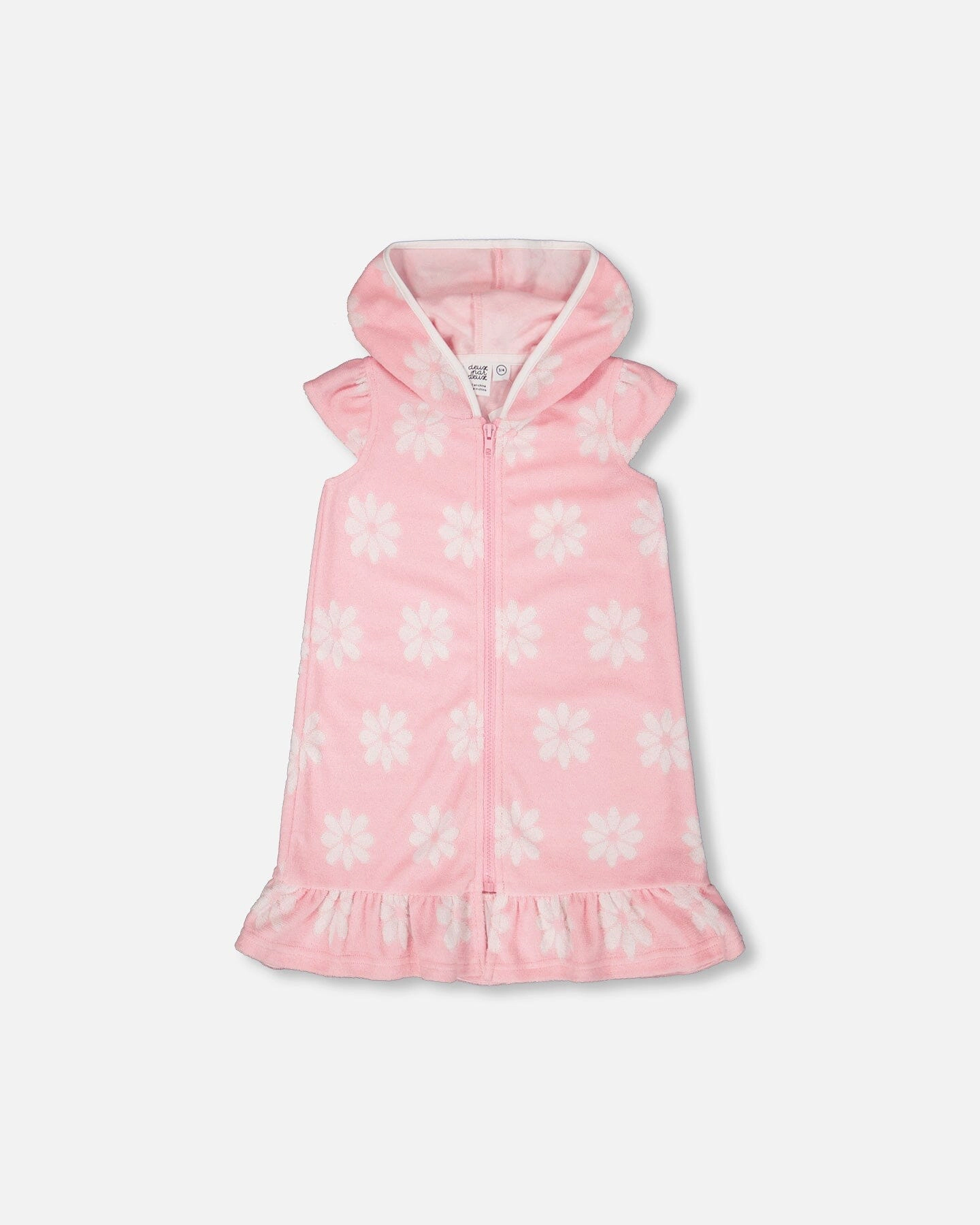 Deux par Deux Girls Terry Cloth Beach Hoodie Dress Printed Flowers
