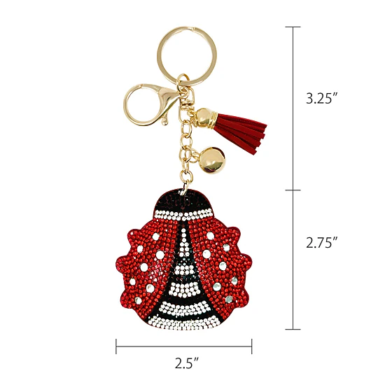 Wrapables Crystal Bling Key Chain Keyring with Tassel Car Purse Handbag Pendant, Ladybug