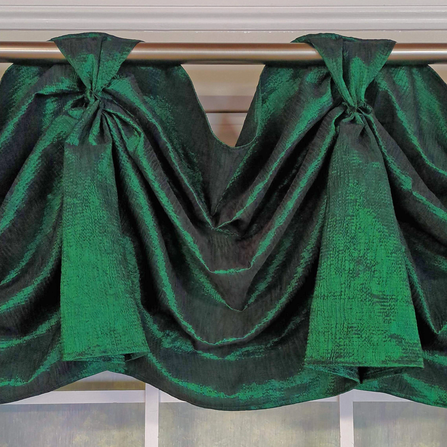RLF Home Crinkle Taffeta 3-S Victory 100% Polyester Tab Top Swag Window Curtain 54" x 25" Green