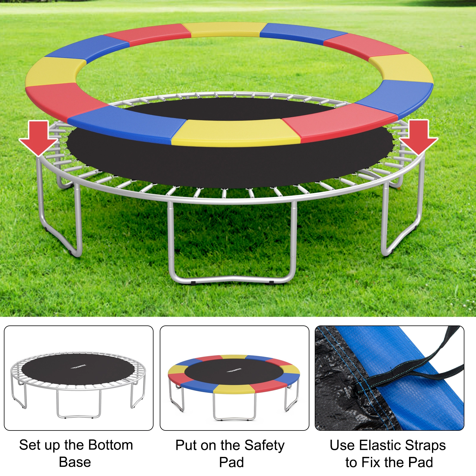 Hivvago 10 Feet Universal Spring Cover Trampoline Replacement Safety Pad-Multicolor