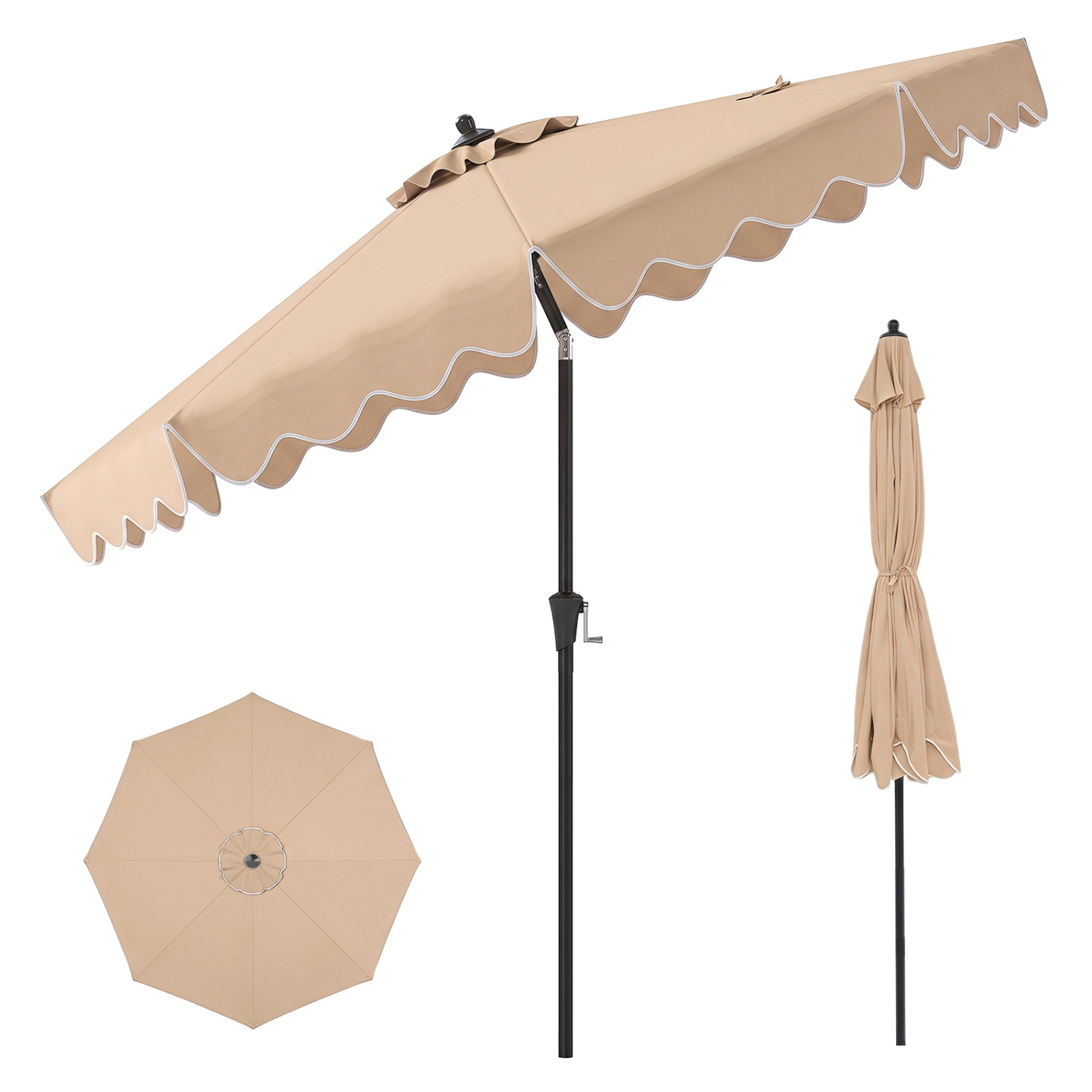 SUGIFT 9 ft Ruffled Patio Umbrella with Crank Handle and 25 Degree Push Button Tilt