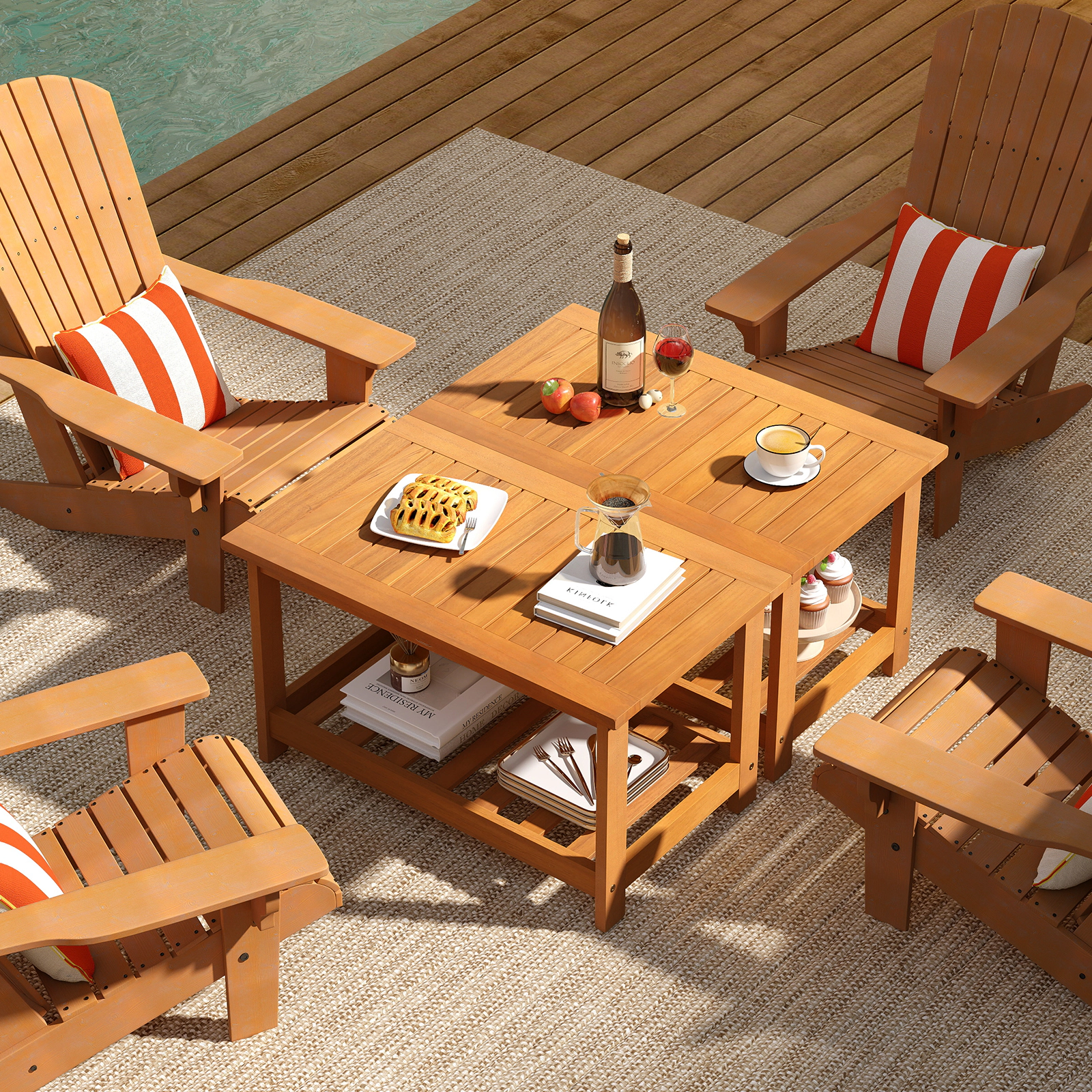 SUGIFT 29.5-In 2-Tier Natural Acacia Wood Outdoor Patio Coffee Table with Storage Shelf