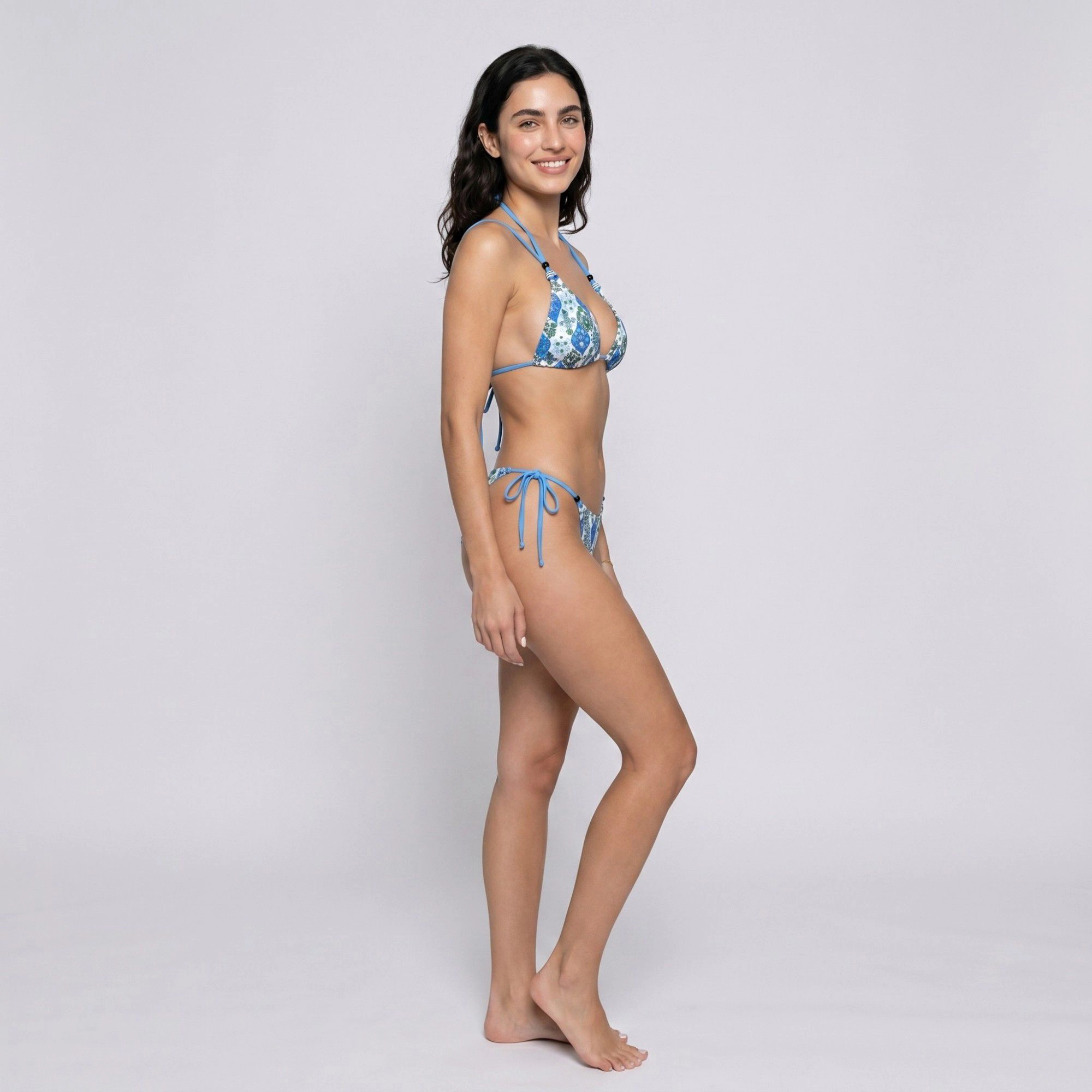 Anna-Kaci Women’s 2-Piece Floral Triangle Bikini Set - Halter Top, Tie-Side Bottoms