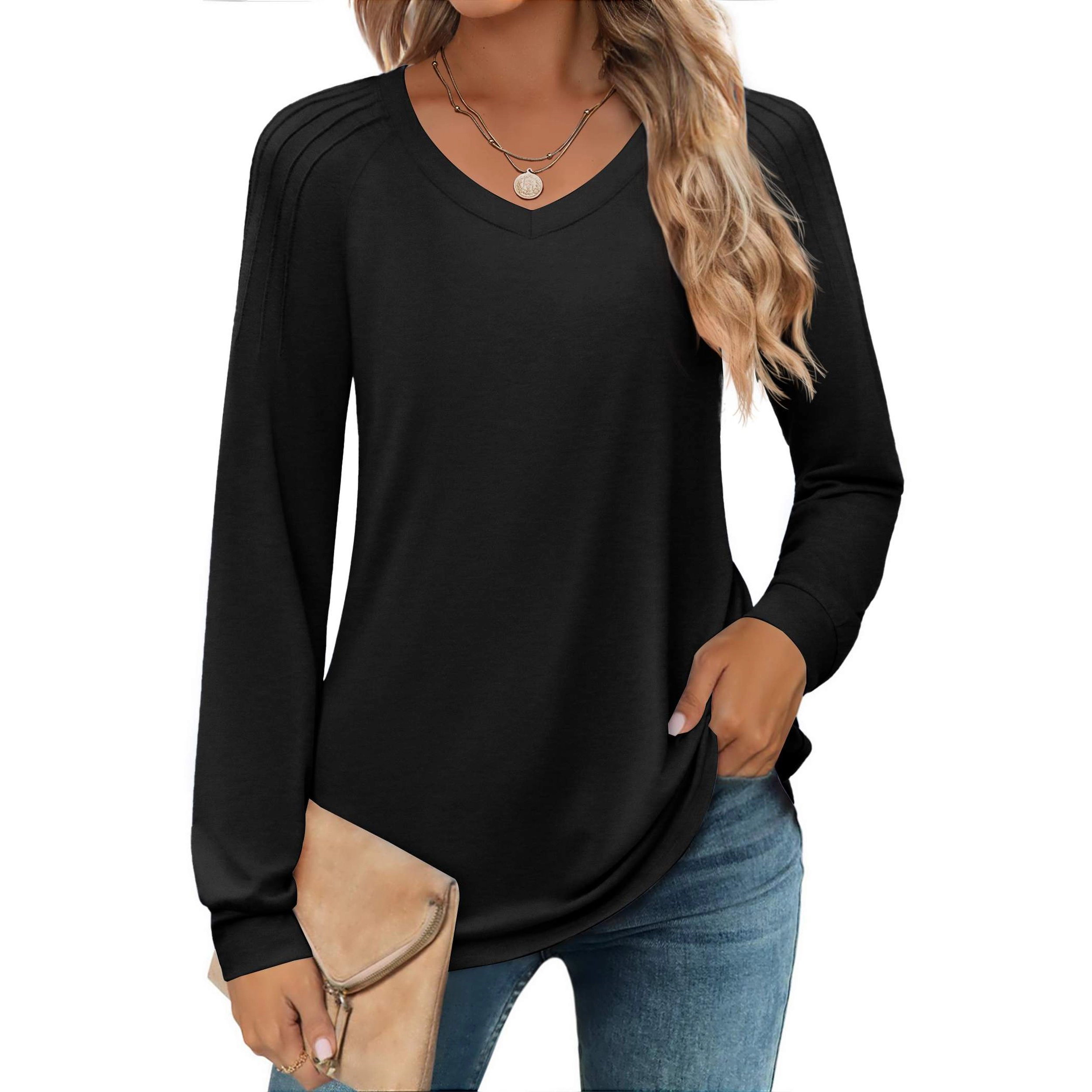 Zeagoo Women Pleated V Neck Tunic Top