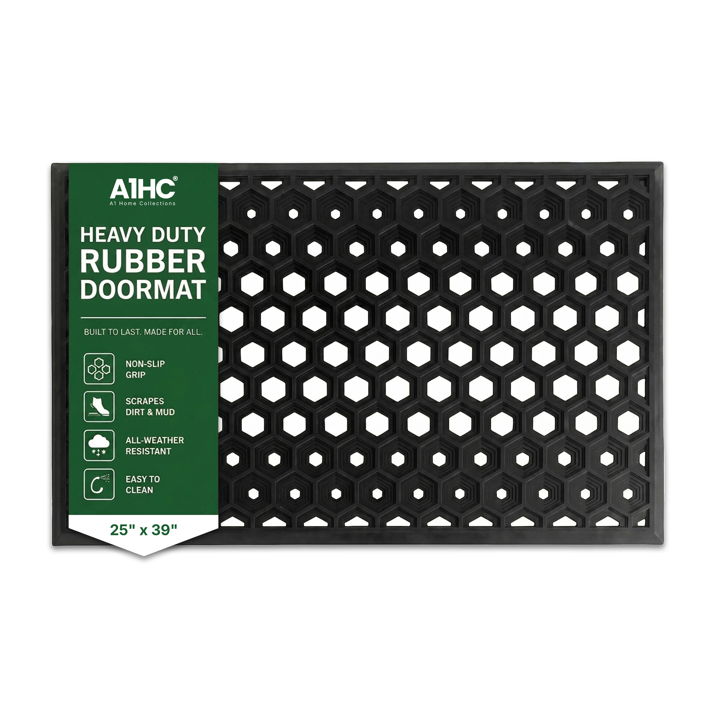 A1 Home Collections Subhera Collection Heavy Duty Rubber Outdoor Doormat, Non-Slip Dirt Trapper Entry Mat, 36 x 60 Inch