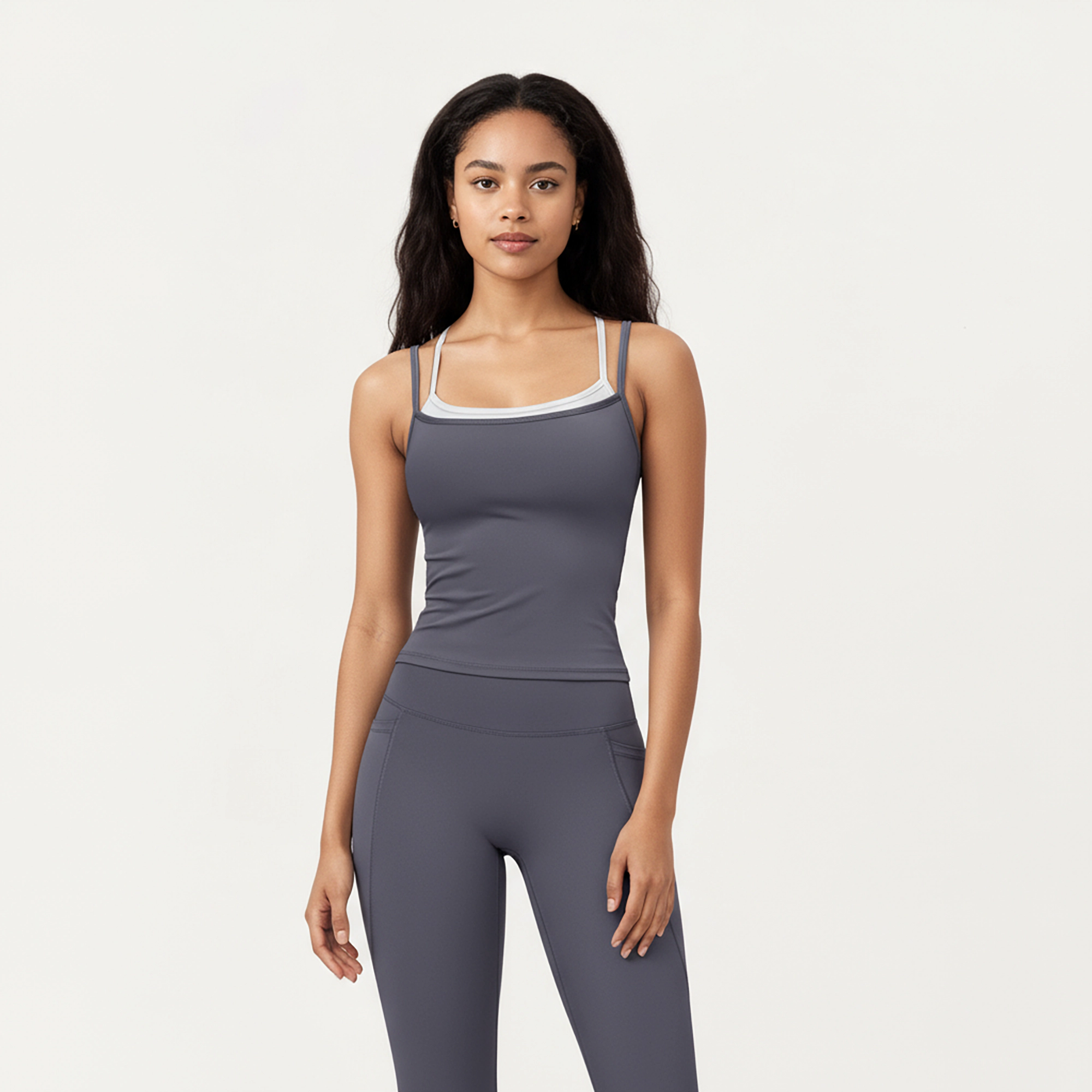 Anna-Kaci Women's Double Strap Fitted Active Tank Top with Built-In Shelf Bra