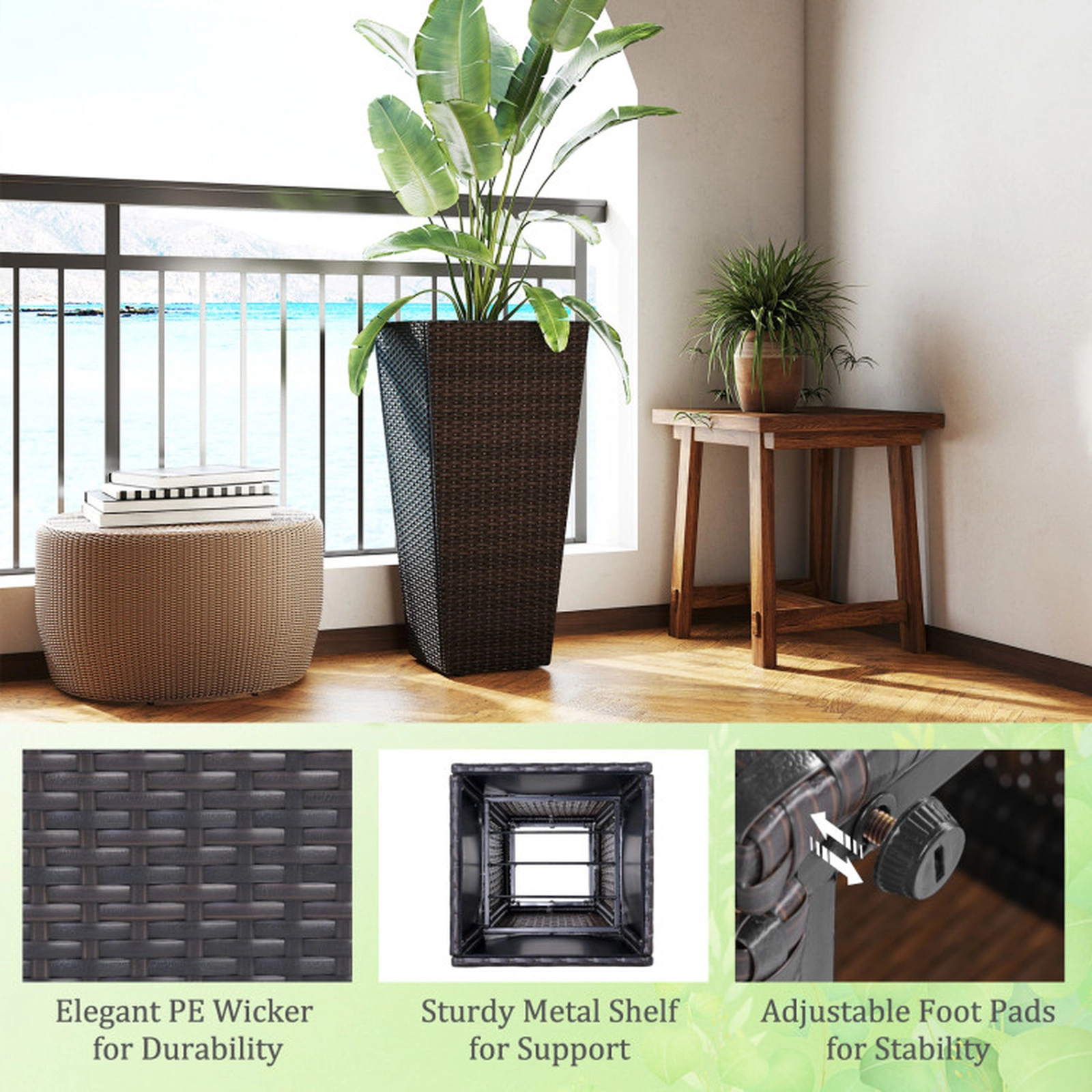 SUGIFT 30-in Tall Modern Decorative Planter Pots Set of 2 with Open-ended Base 66-lb Capacity Mix-Brown