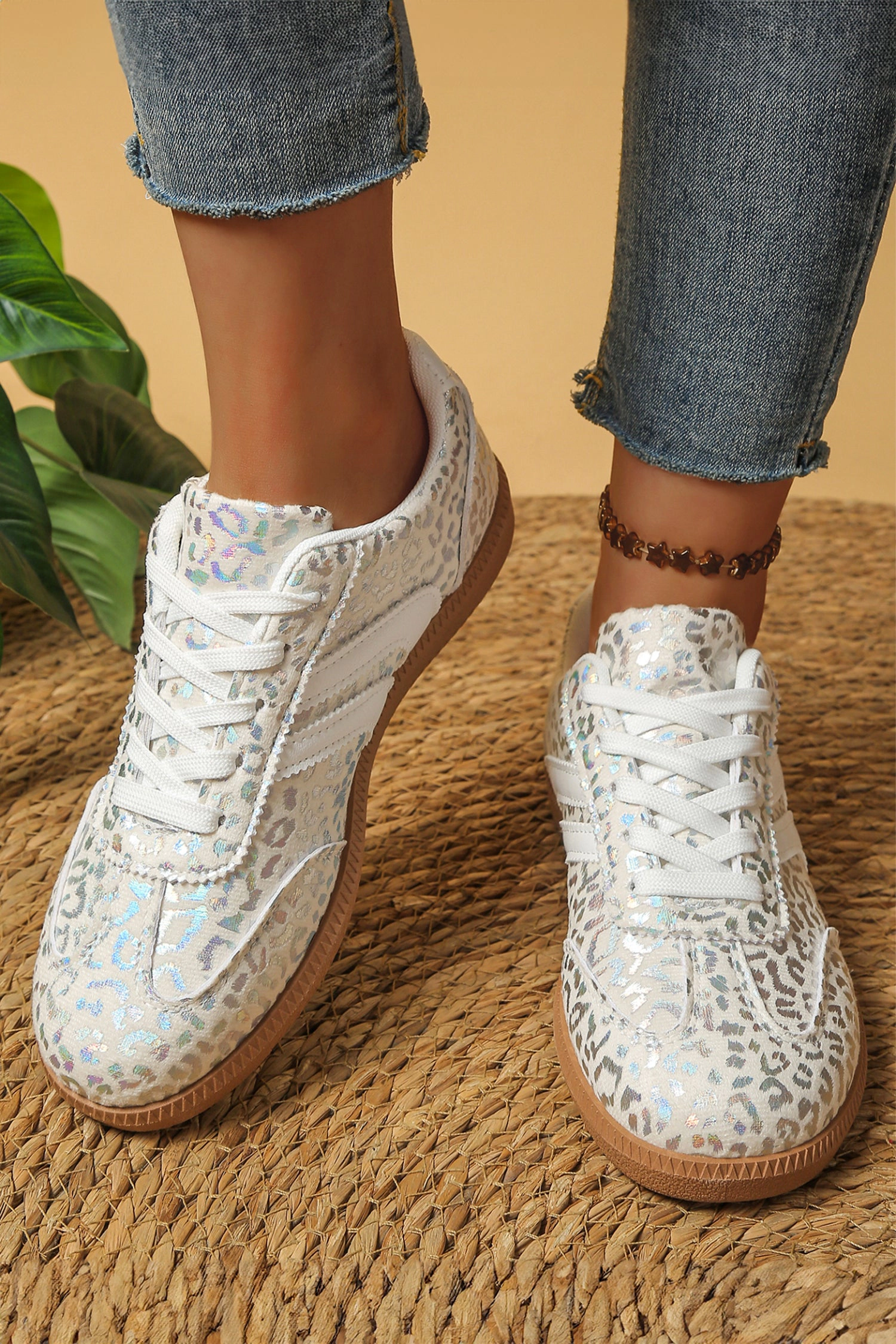 Threaded Pear Logan Printed Lace Up Sneakers