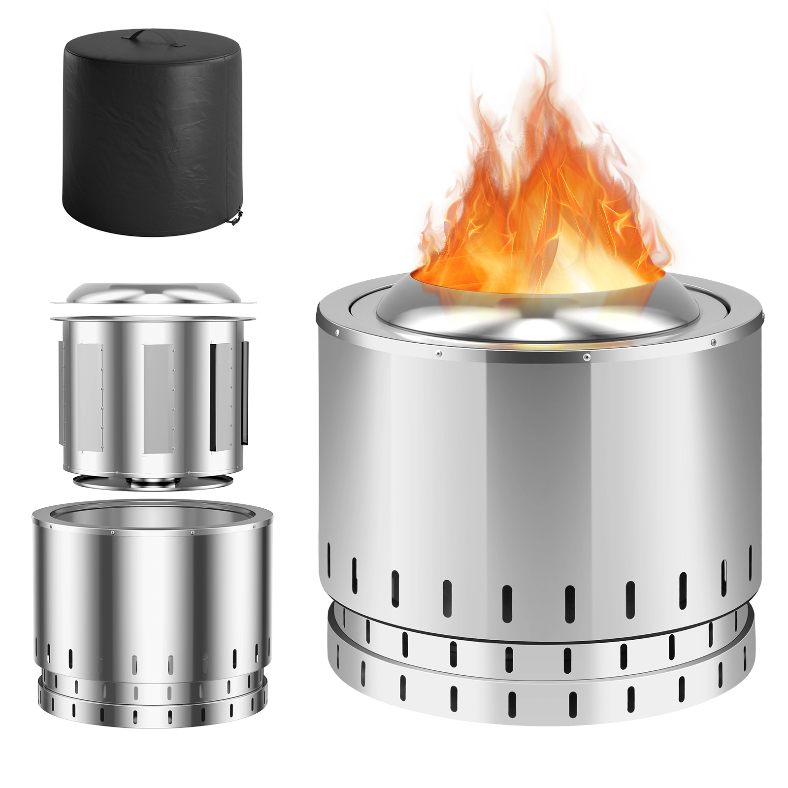 SUGIFT 19.5-in Smokeless Stainless Steel Outdoor Fire Pit with Ash Pan and Waterproof Sunproof Cover