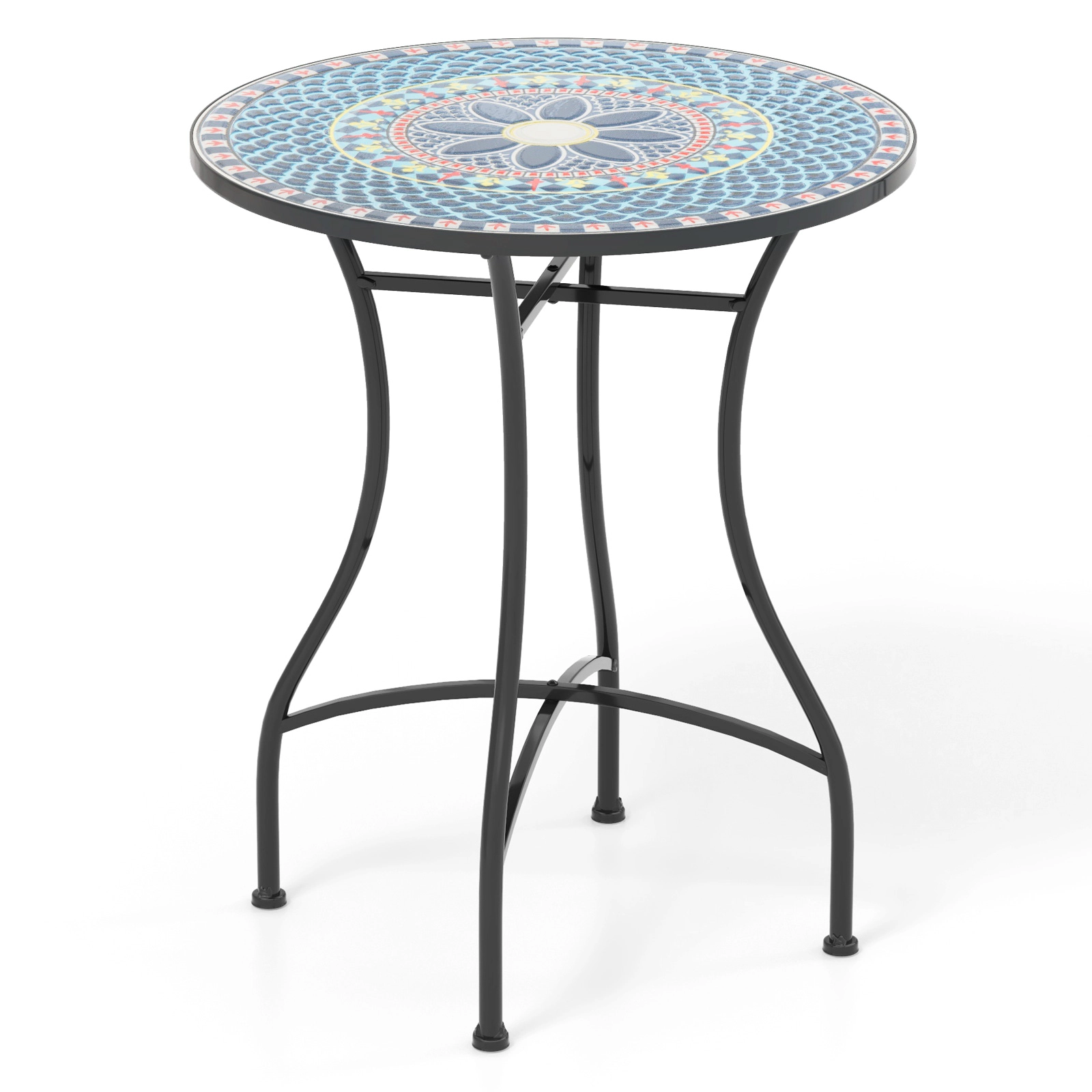SUGIFT Ceramic Tile Mosaic Tabletop Multicolor 24 in Patio Bistro Table