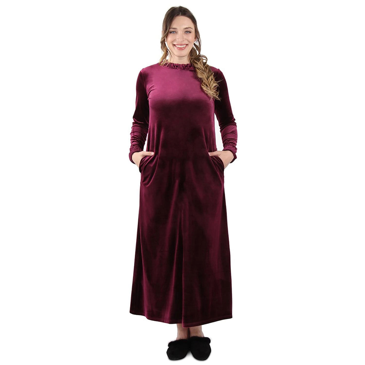 MeMoi Women's Velour Zippered Front Full Length Lounger Gown