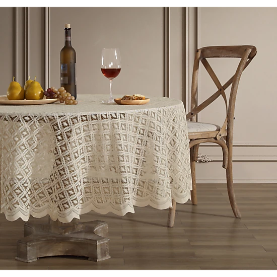 HLC.ME Alona Lace Fabric Wrinke Resistant Scalloped Tablecloth