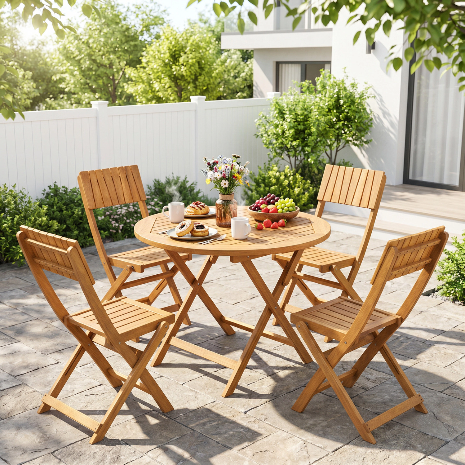 LJG 2 Pack Folding Chairs Sturdy Wood Dining Chairs with Slatted Backrest and Seat