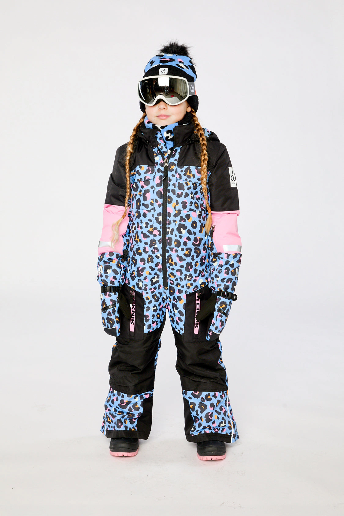Deux par Girls One Piece Teknik Leopard Print Hooded Snowsuit