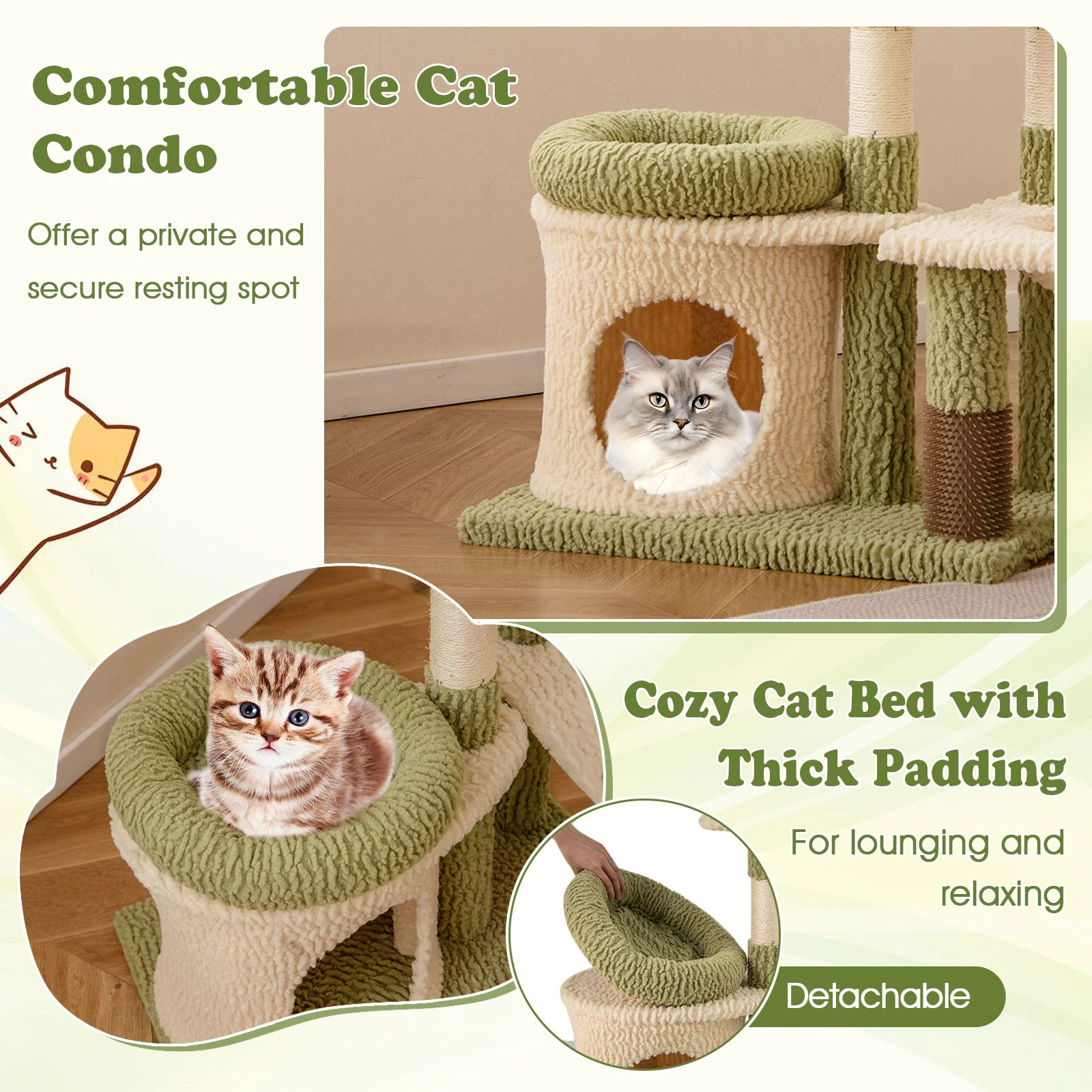 SlickBlue 38 Inch Cat Tree with Condo Hammock and Scratching Posts
