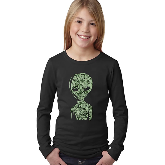 LA Pop Art Girls Long Sleeve Word Art T-Shirt - Alien