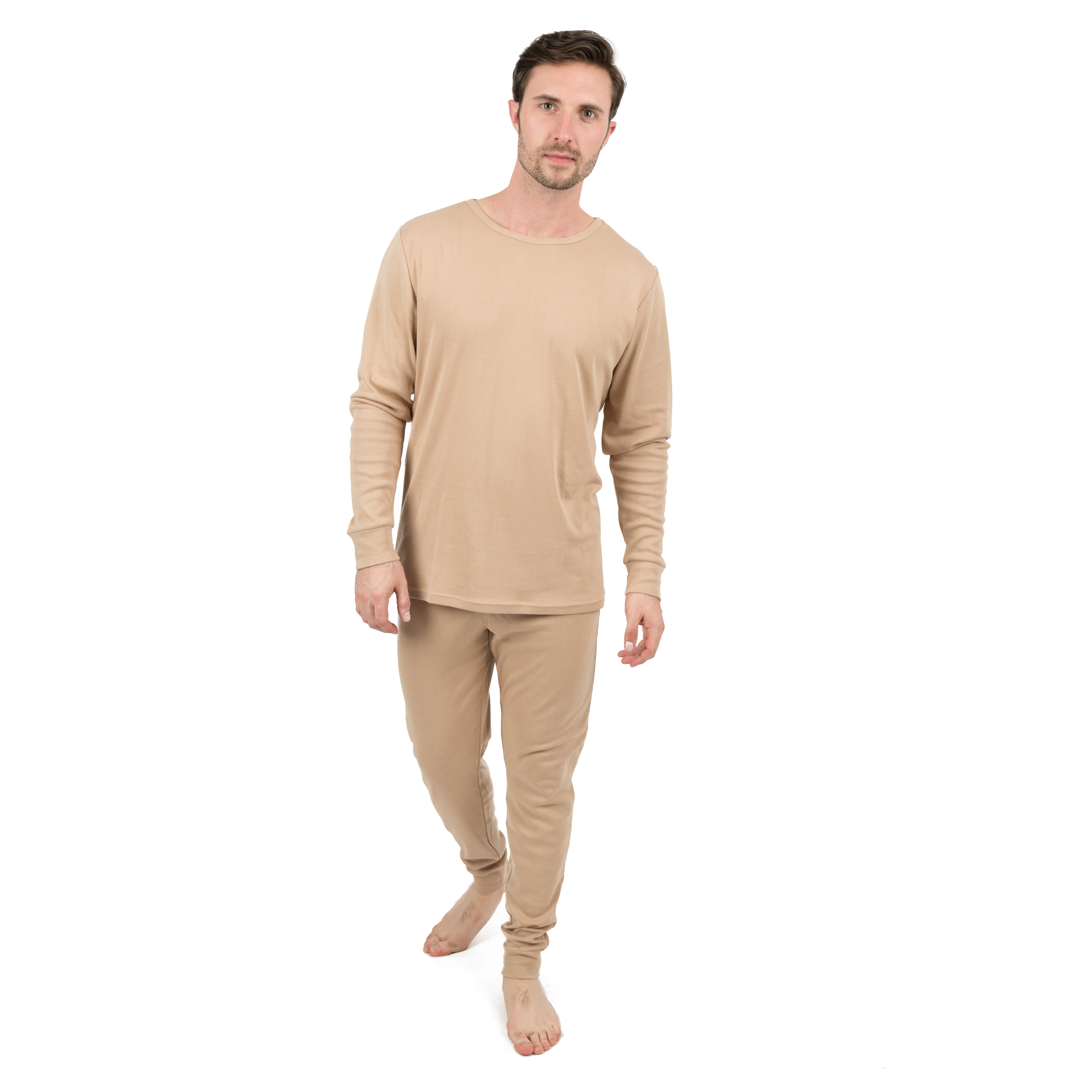Leveret Mens 2-pc. Neutral Solid Long Sleeve Cotton Snug Fit Pajamas