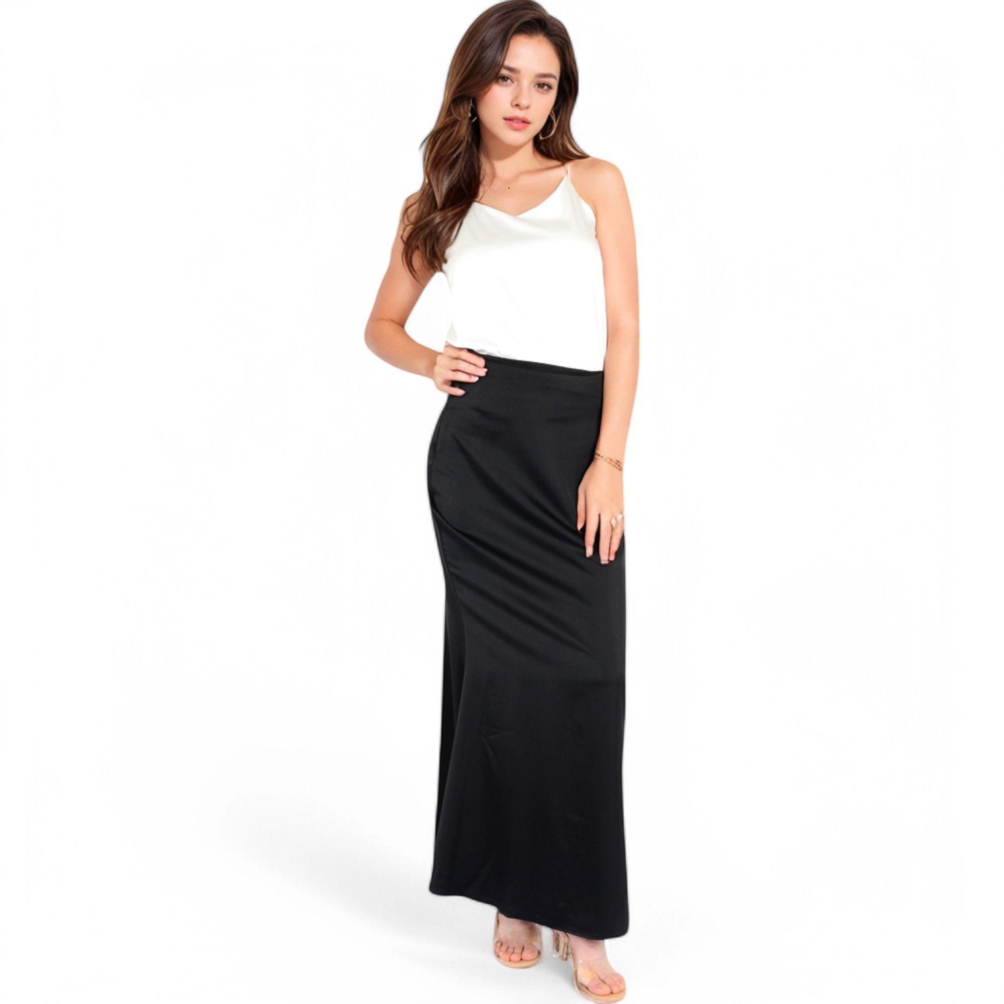Anna-Kaci Womens Satin High Waist A-Line Maxi Skirt