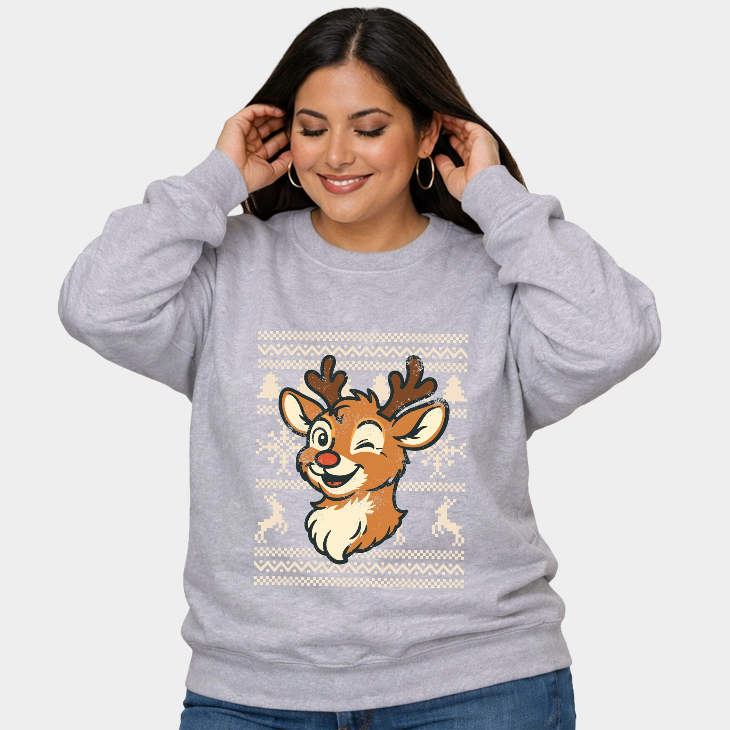 Simply Sage Market - Women's Plus Sized Graphic Sweatshirt Ugly Sweater Reindeer