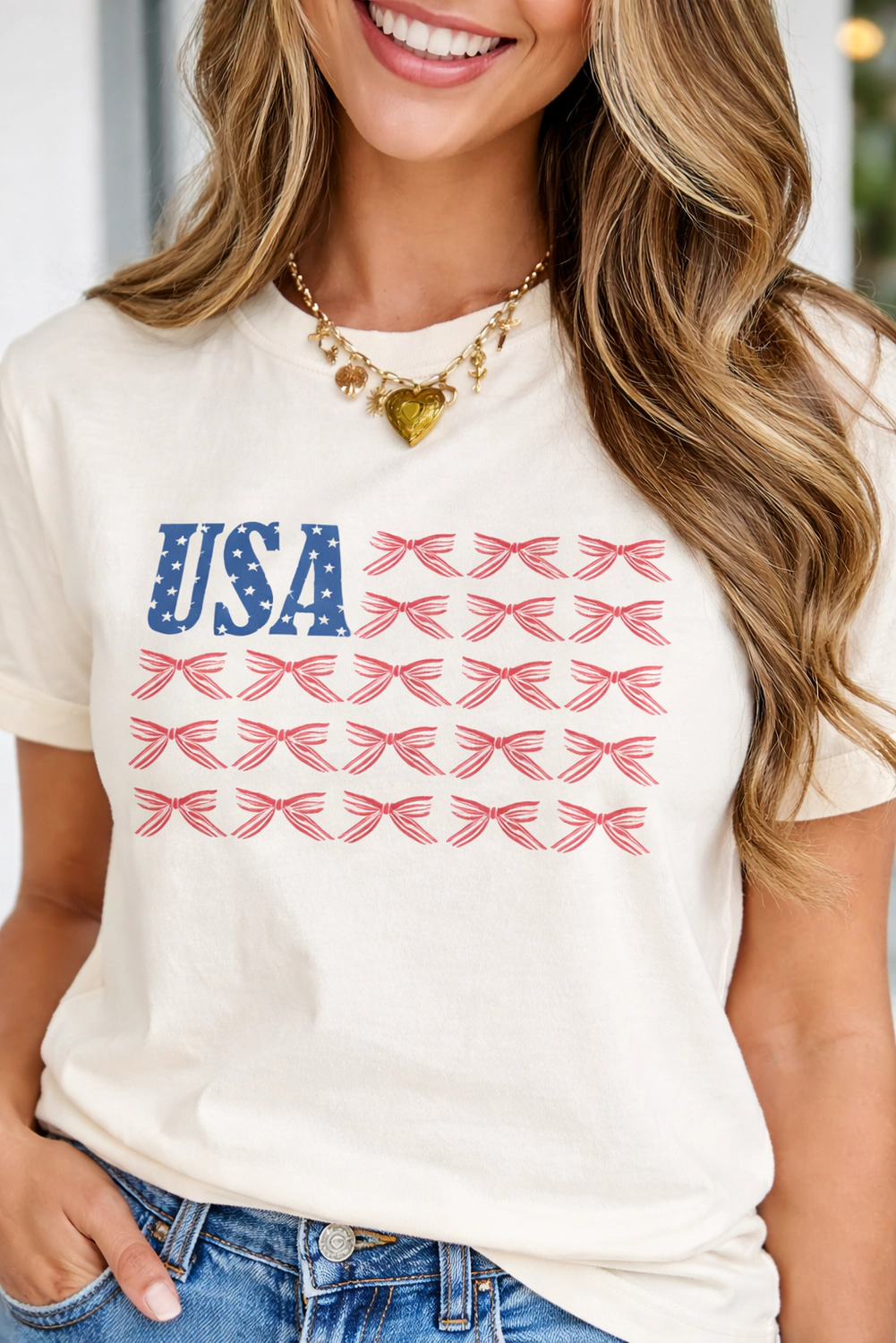 Threaded Pear Womens Americana Tee Duo - Patriotic Long-Sleeve Graphic Tees