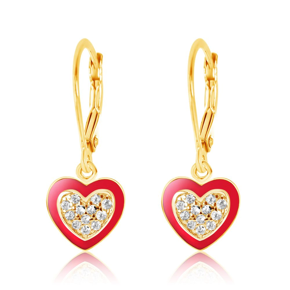 CHANTEUR Kids Yellow Gold Plated Heart Leverback Earrings, Sterling Silver Closure