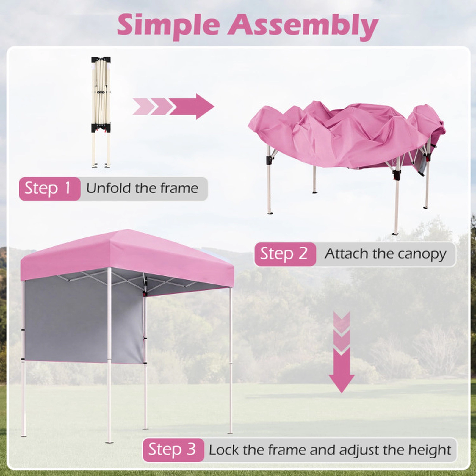 SUGIFT Pink Adjustable Folding Pop Up Canopy Tent with 1 Half Sidewall and Anchor Plates 6-ft W 4-ft D 6.6-ft H